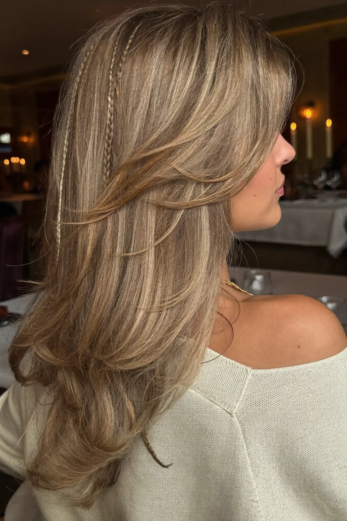 Sleek Straight Caramel Bronde Balayage on Long Layered Hair
