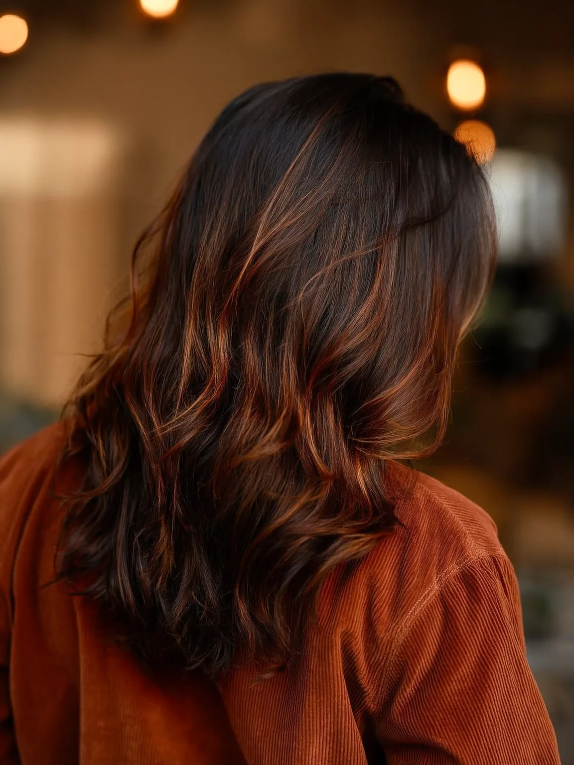 Rich Chocolate Brown Waves with Fiery Auburn Highlights