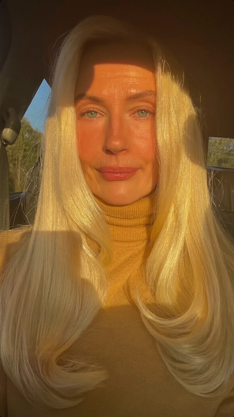 Sleek Platinum Blonde Long Layers with Center Part