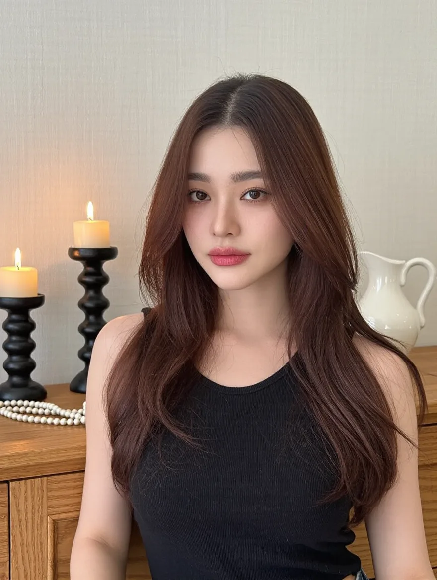 Chocolate Brown Layered Long Cut with Shine