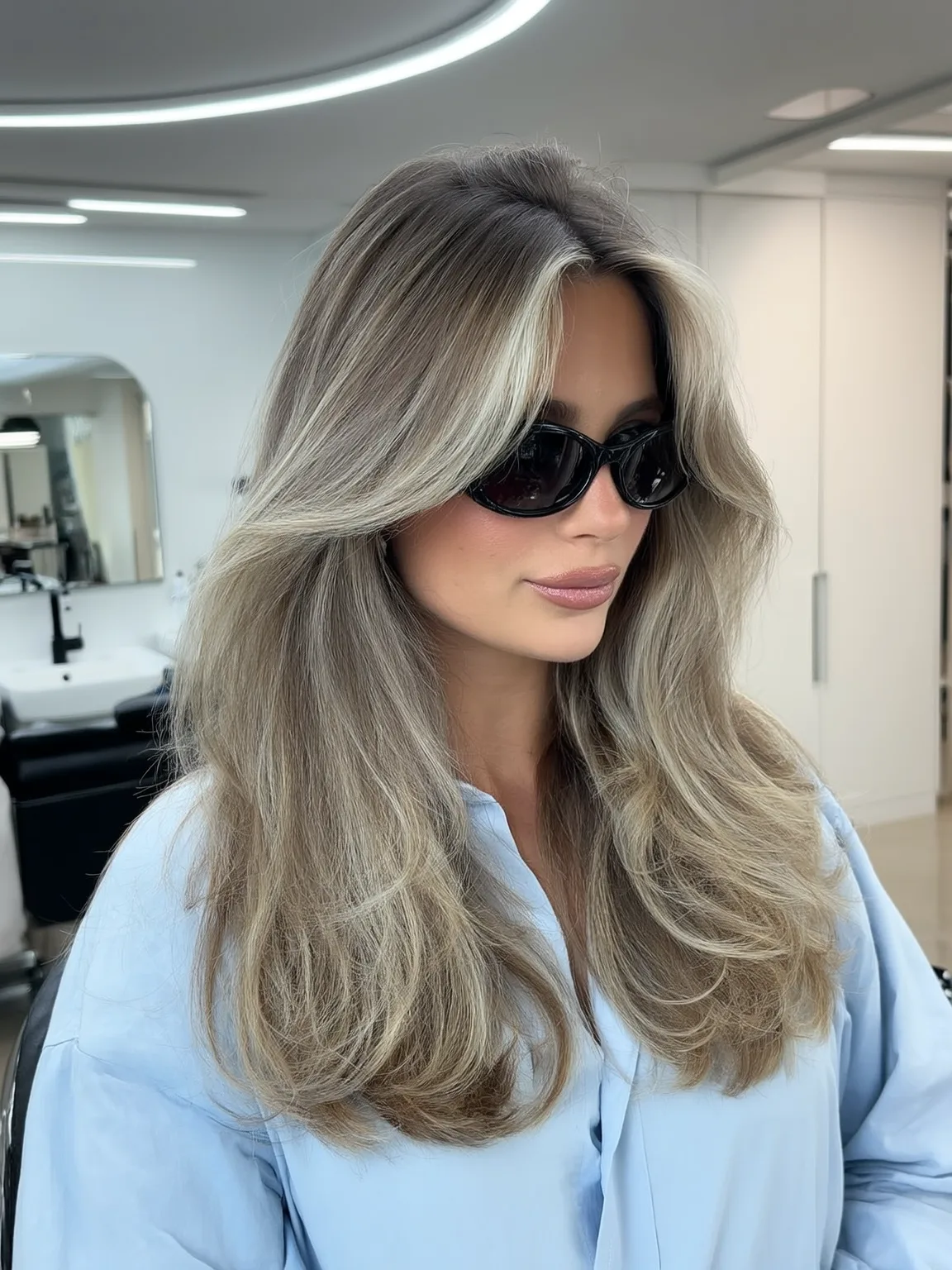 Voluminous Ash Bronde Layers with Natural Waves