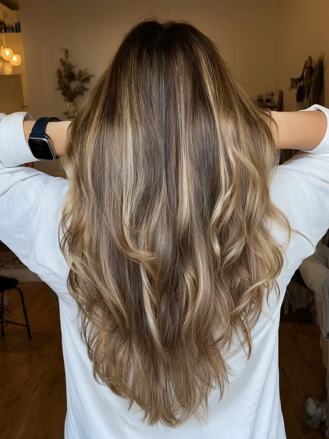 sandy blonde with lowlights layered