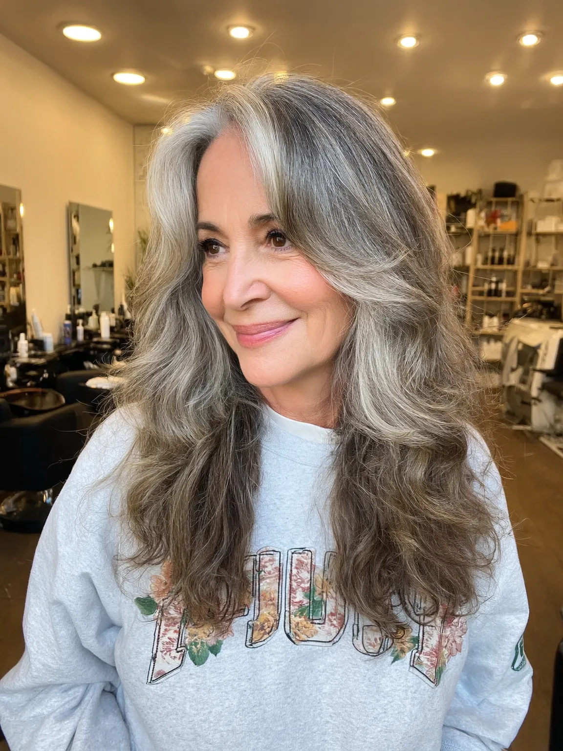 Silver Frost Long Wavy Layers with Natural Gray Hues