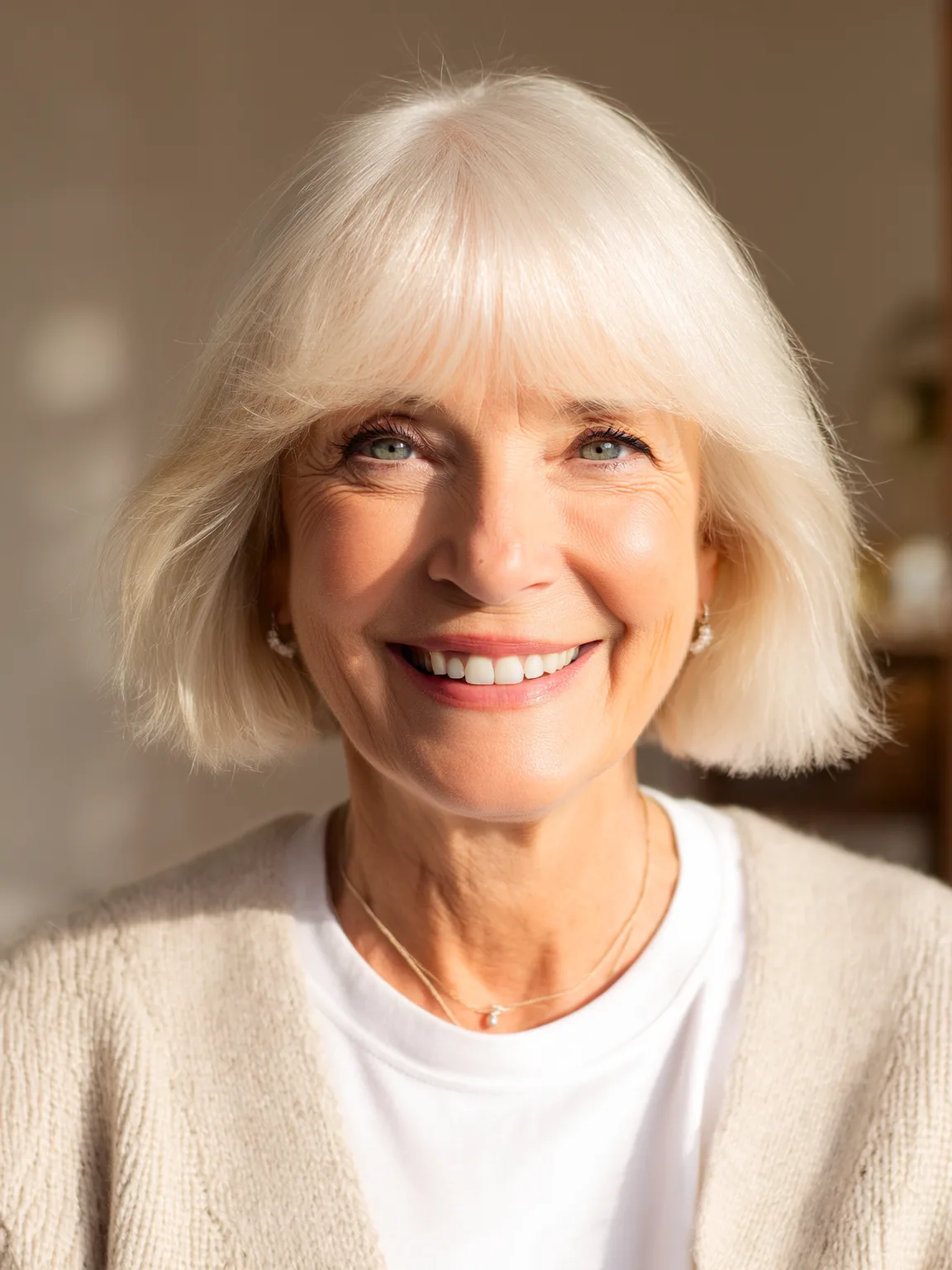 Platinum Blonde Straight Bob with Blunt Bangs