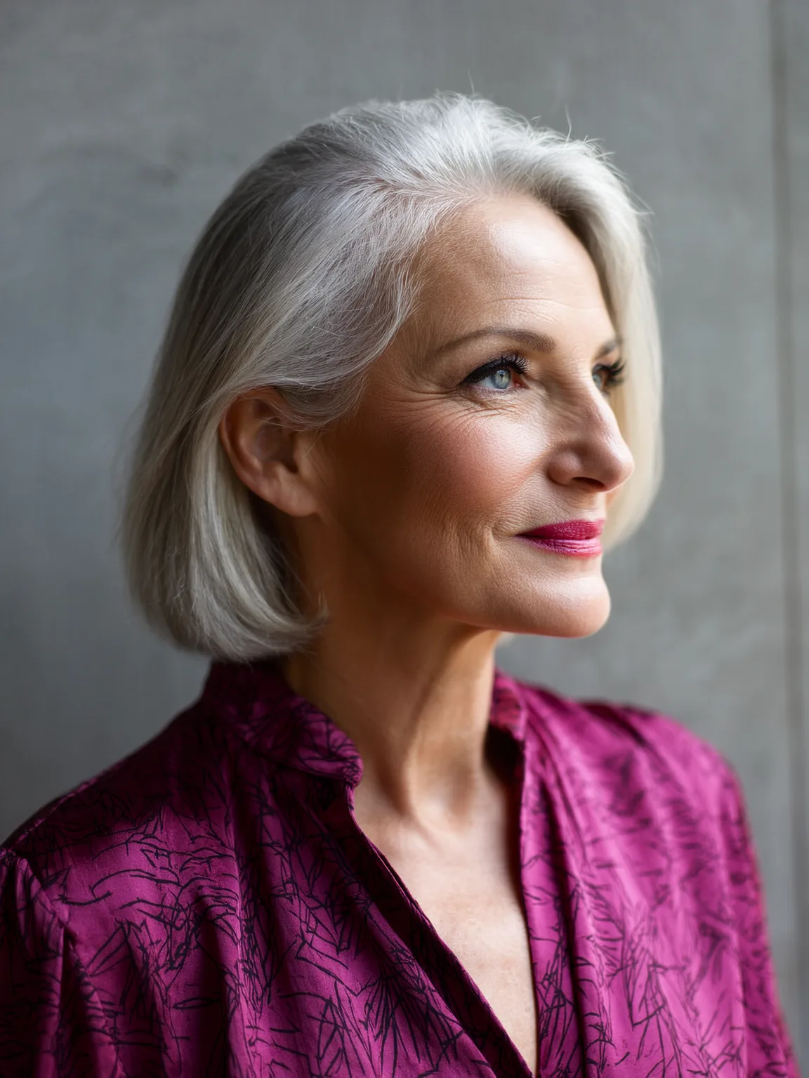 Blow-Dried Straight Silver Frost Chin-Length Bob