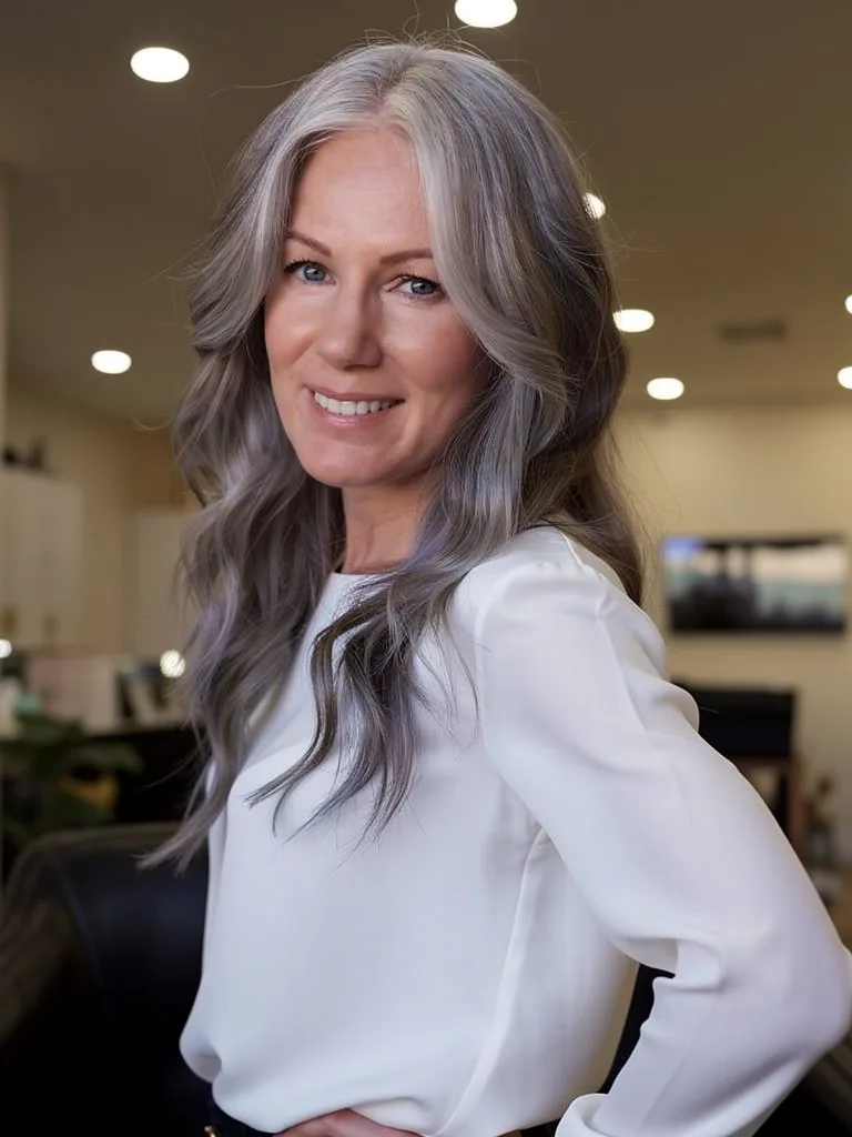 Long Wavy Silver Frost Layers with Versatile Styling