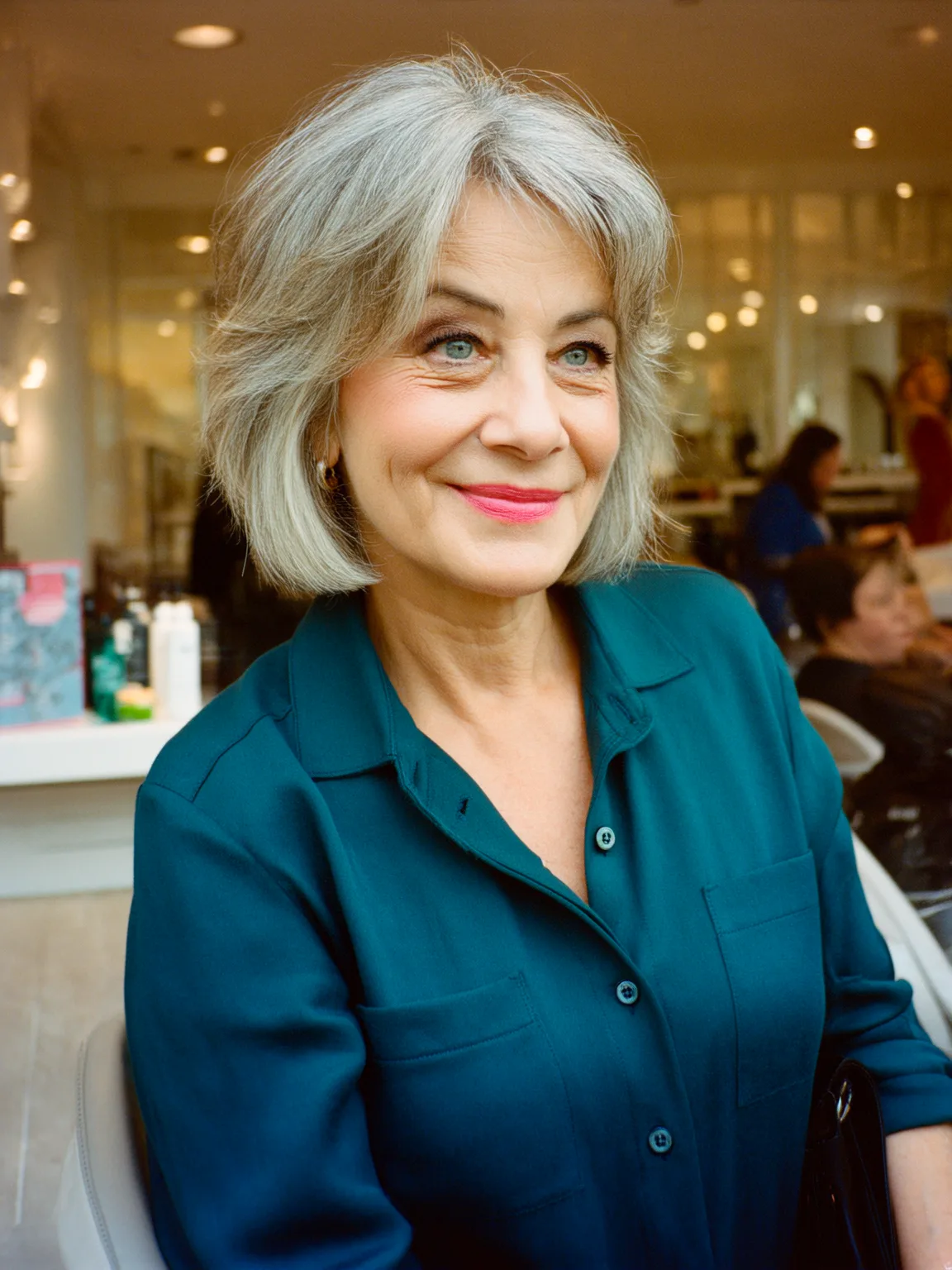 Silver Frost Straight Bob with Side-Swept Bangs