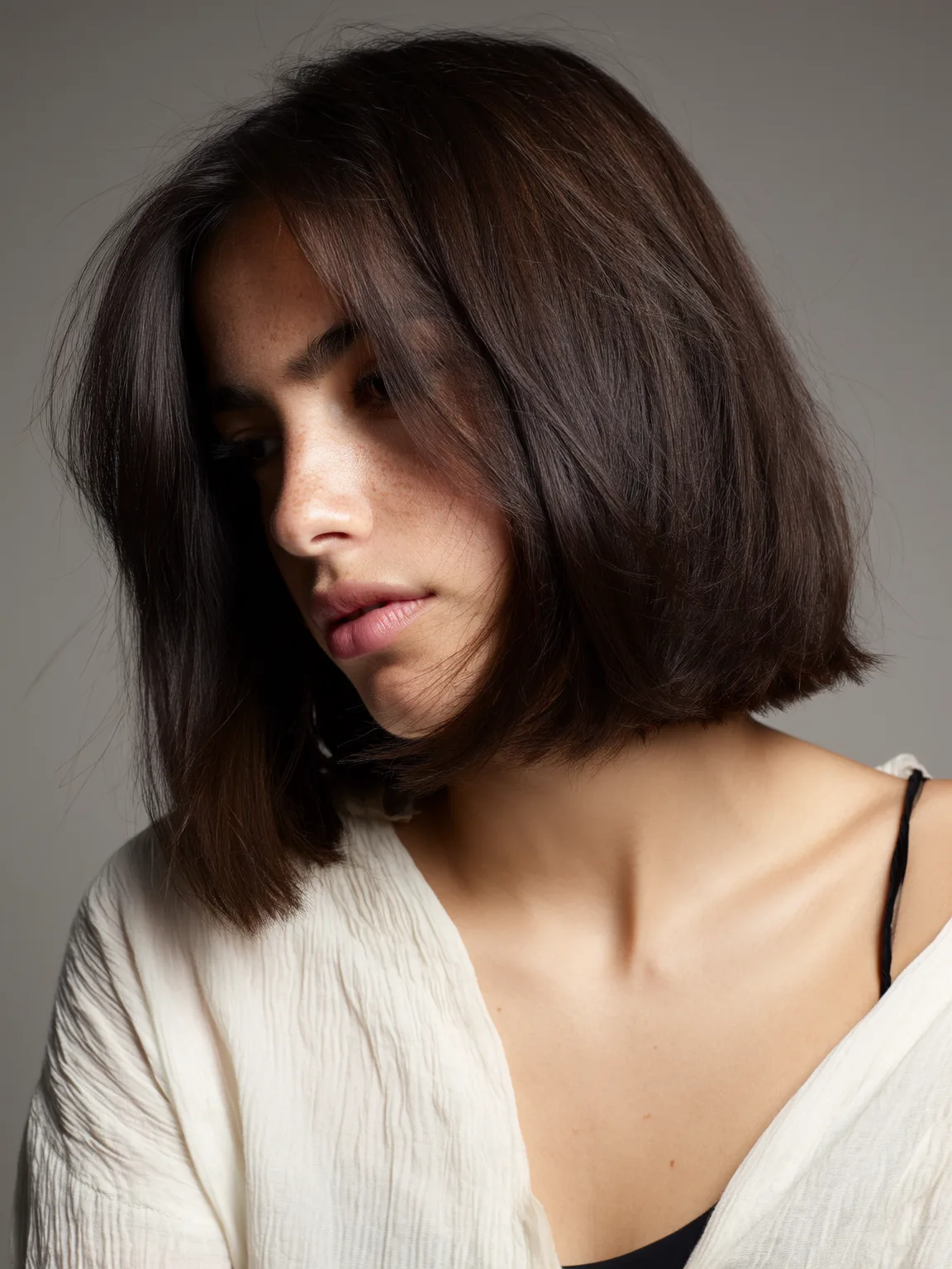 Soft Espresso Brown Chin-Length Bob for Oval Faces