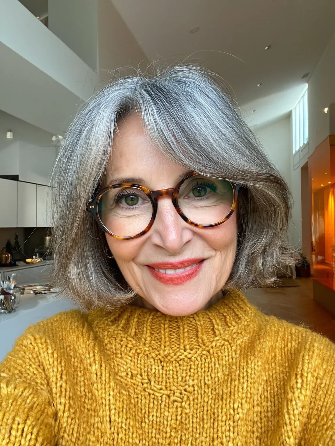 Silver Bob with Dark Undertones and Side-Swept Bangs