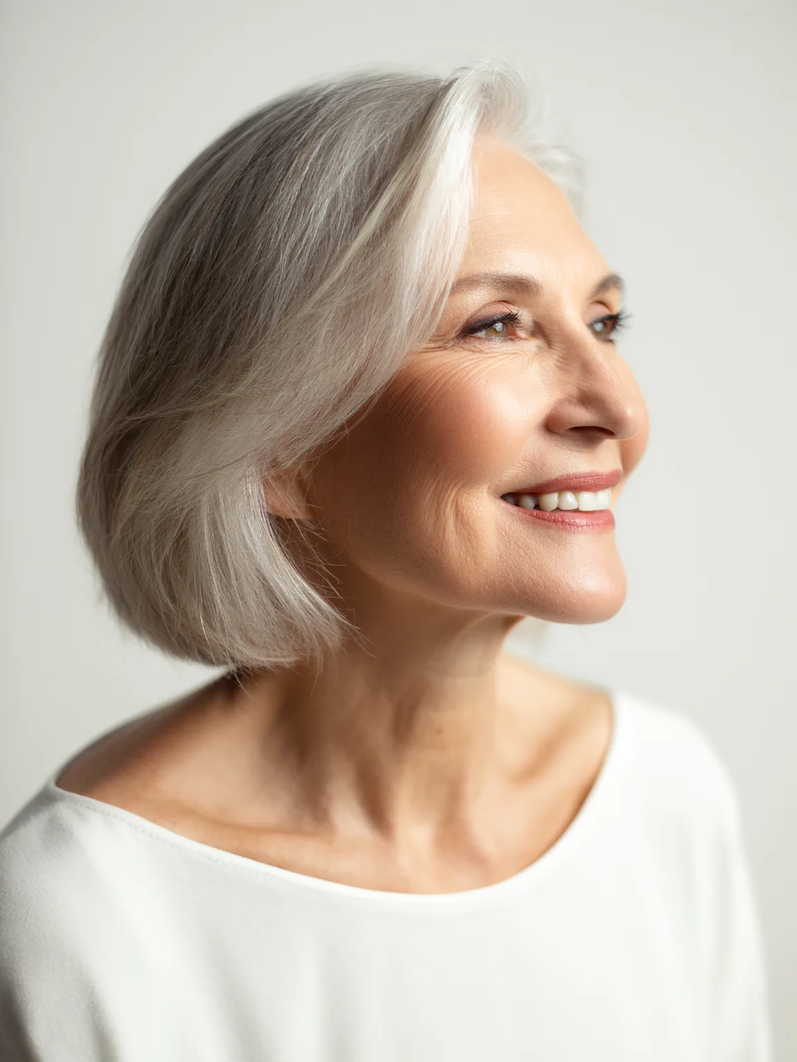 Chin-Length Silver Frost Bob with Subtle Side Bangs