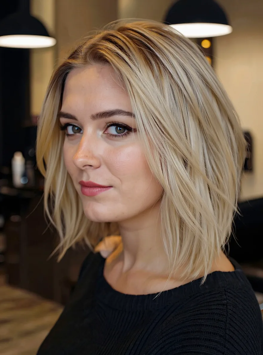 Blow-Dried Vanilla Blonde Wavy Lob