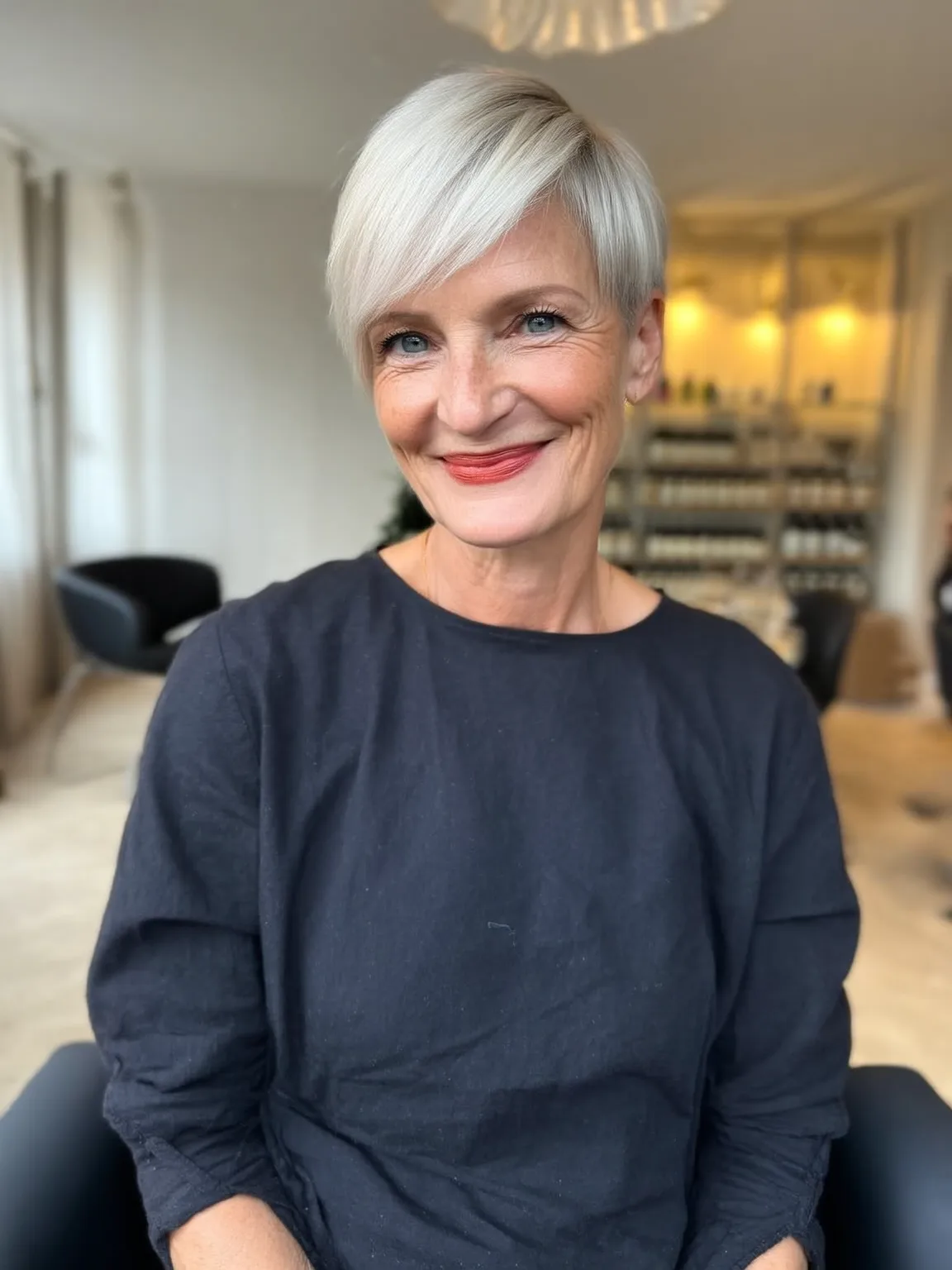 Classic Pixie Cut with Silky Silver Frost Tones