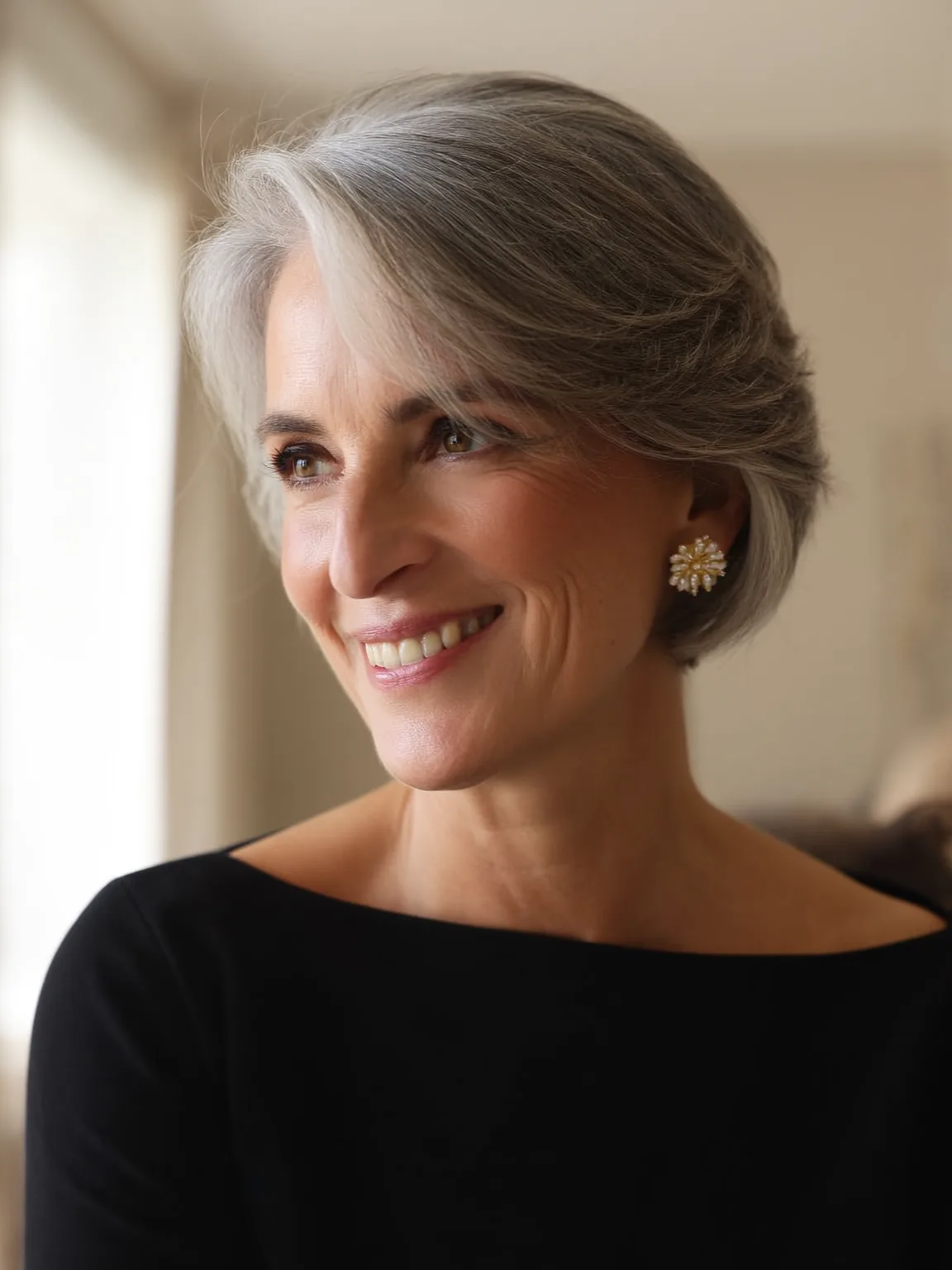 Sleek Silver Frost Pixie with Side-Swept Bangs