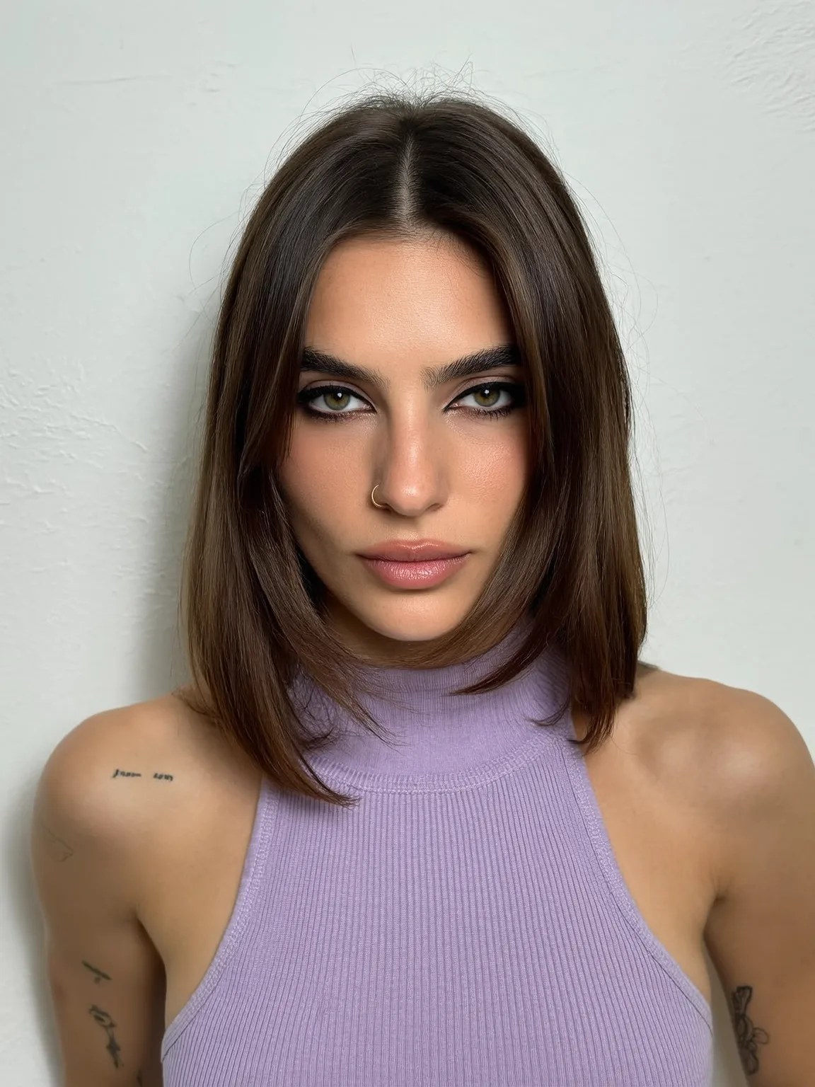 Classic Blunt Lob with Rich Chocolate Brown Shine