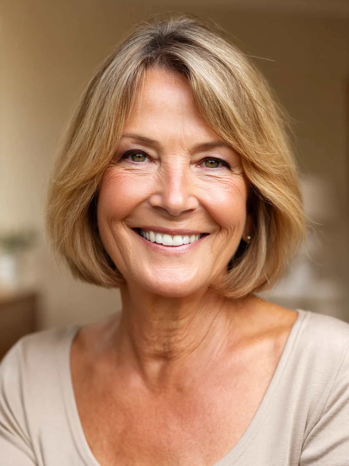 Sleek Honey Blonde Straight Bob with Side Bangs