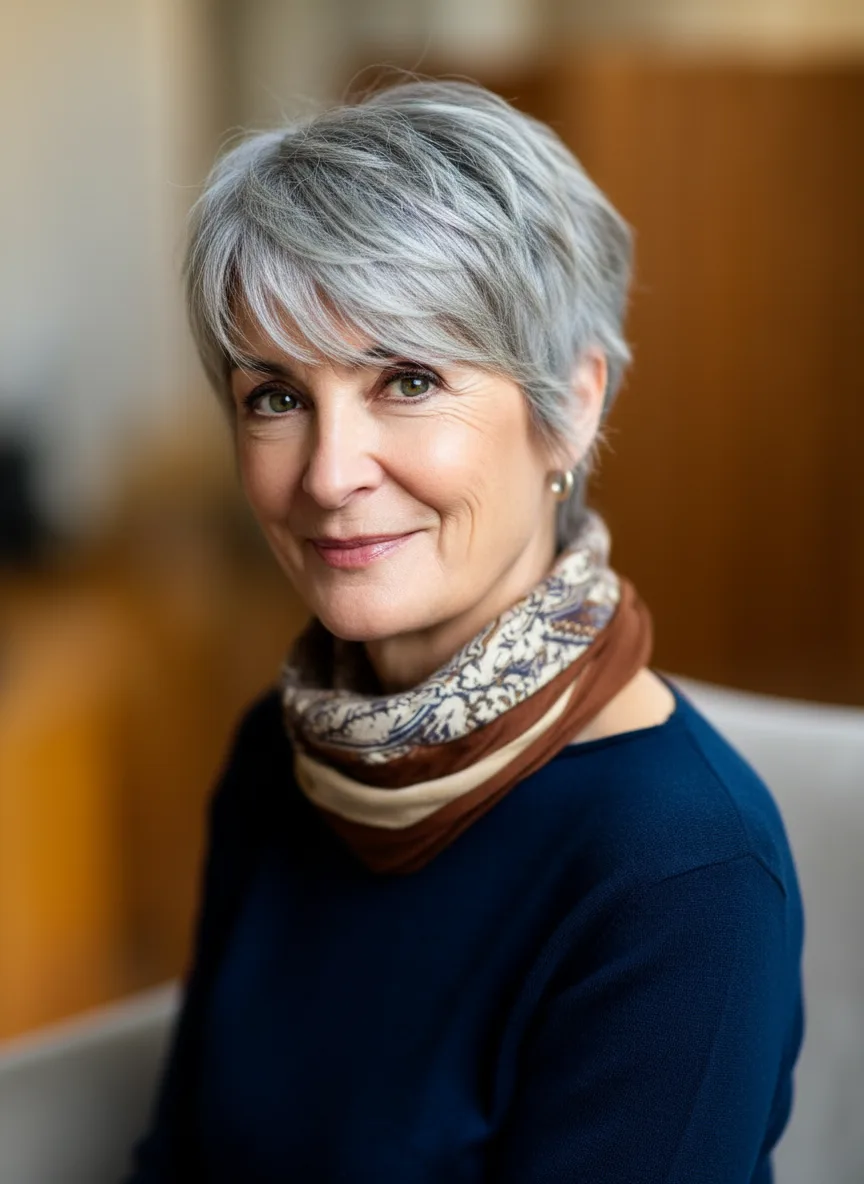 Classic Silver Frost Pixie with Side-Swept Bangs