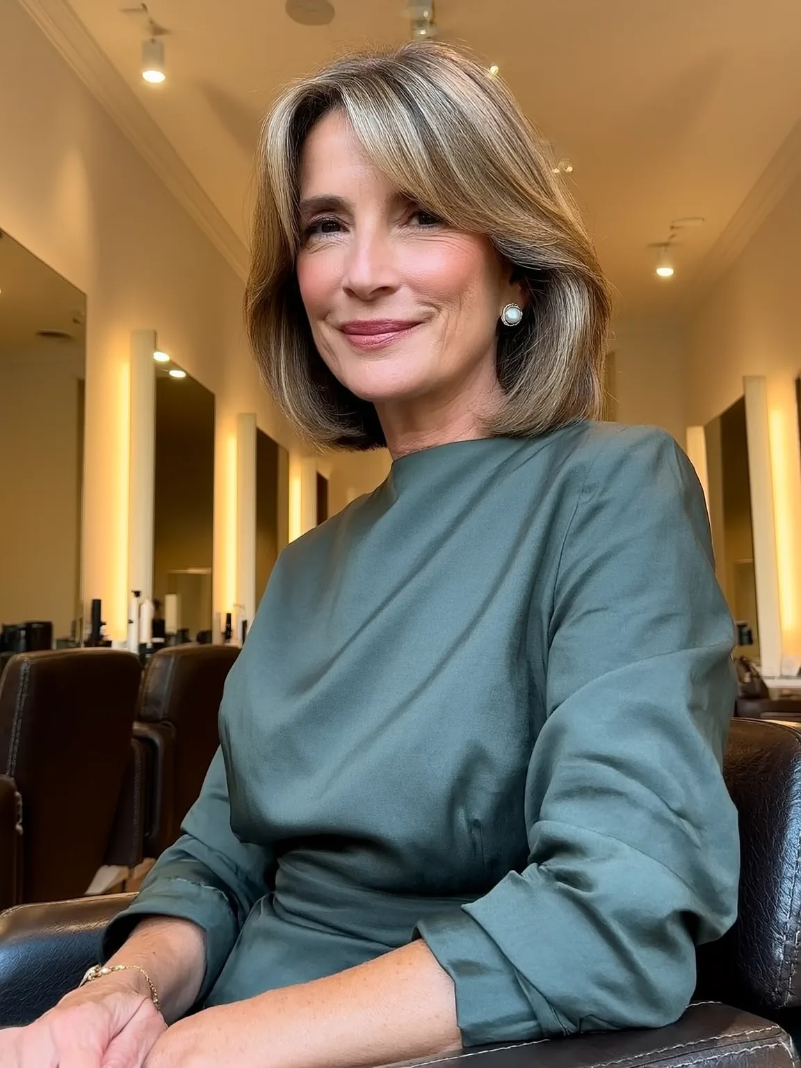 Ash Blonde Bob with Side-Swept Bangs and Lowlights