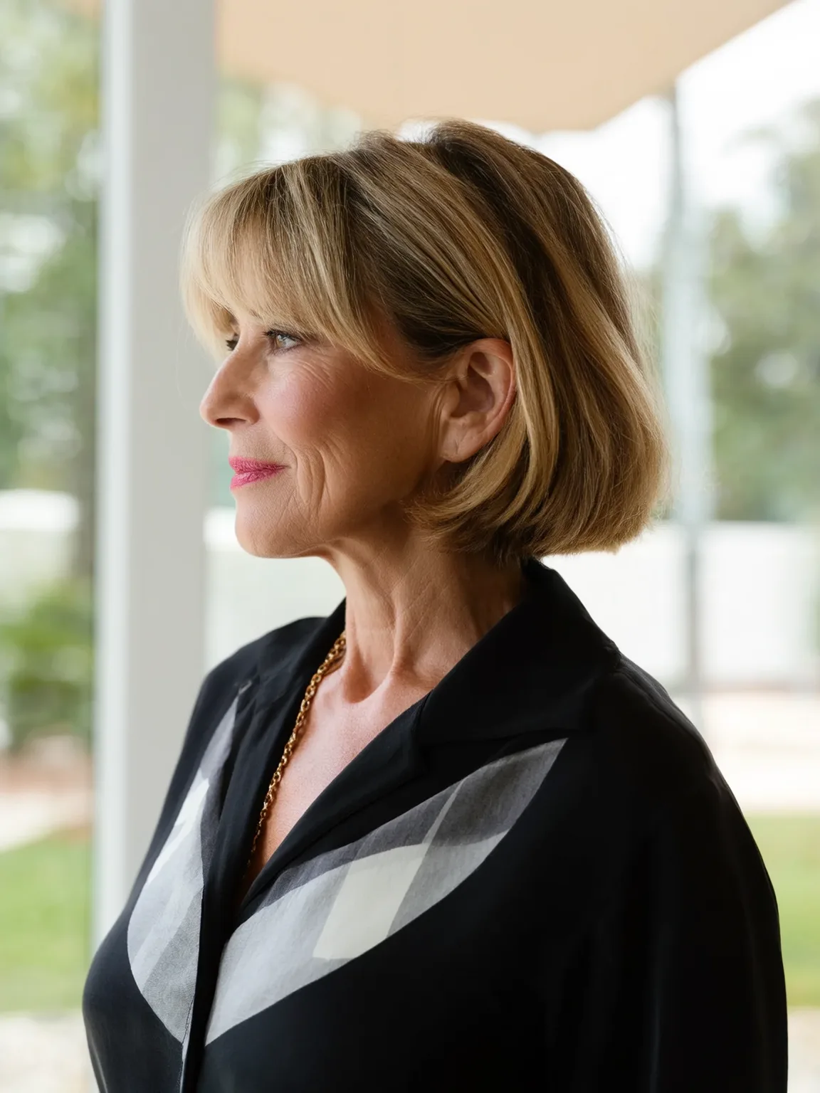 Golden Blonde Straight Bob with Side-Swept Bangs
