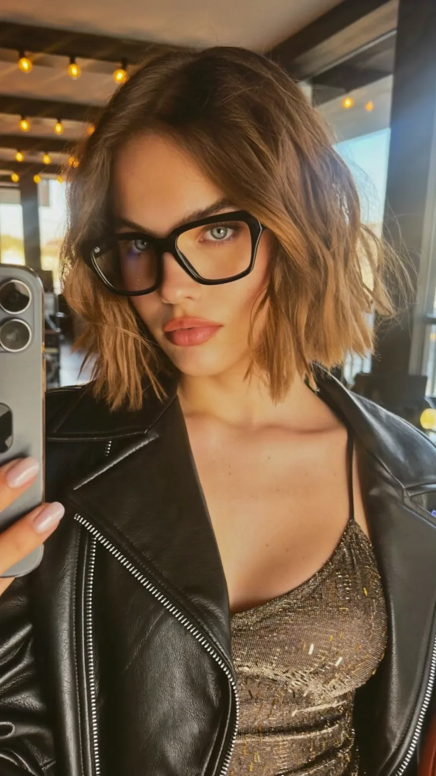 Textured Chin-Length Choppy Bob with Subtle Honey Highlights