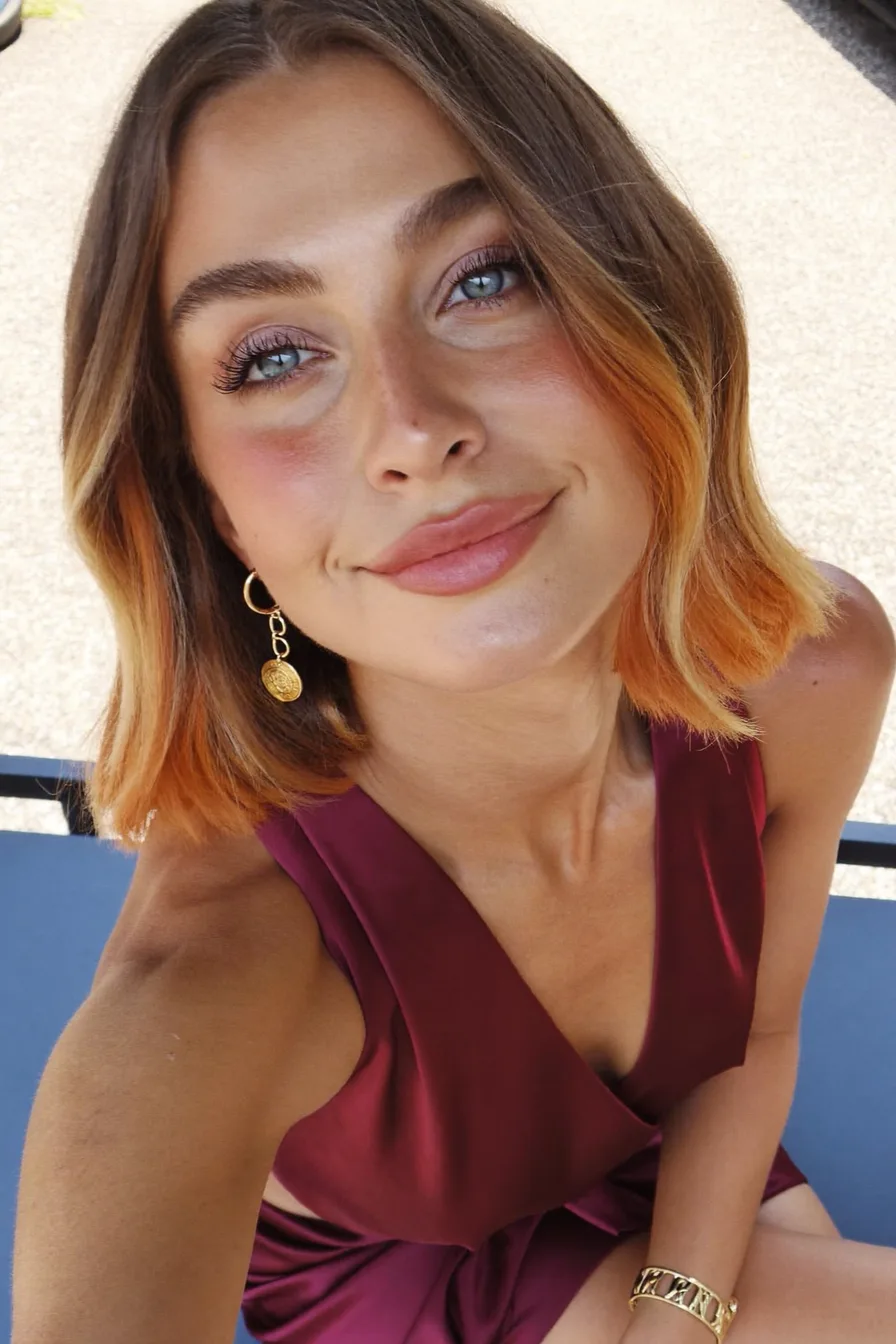 Chic Chin-Length Blunt Bob with Ombre Warm Orange Ends