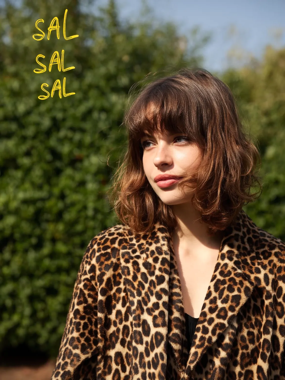 Warm Chestnut Wavy Shag with Bold Blunt Bangs