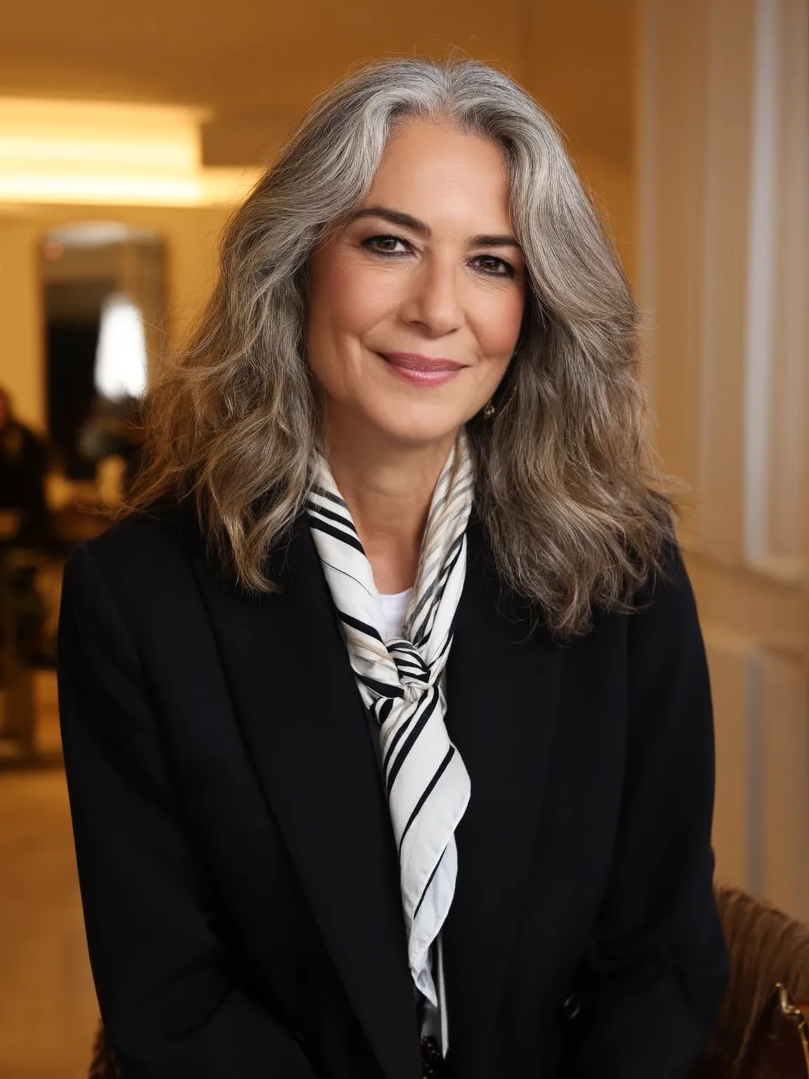 Silver Gray Voluminous Wavy Layers with Natural Lowlights