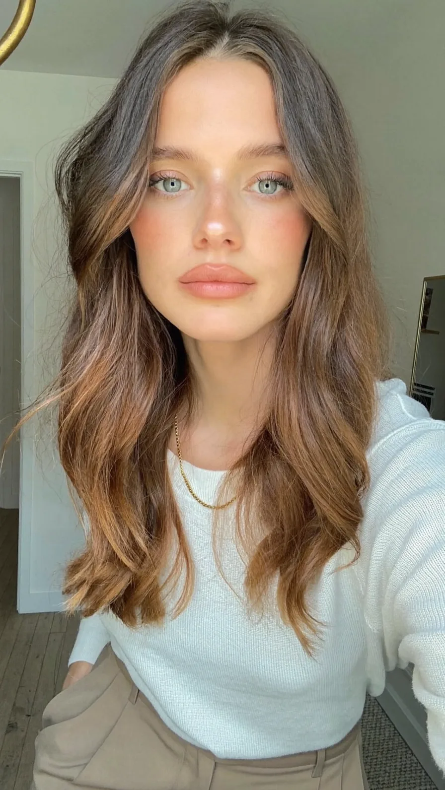 Soft Flowing Medium-Length Hair with Curtain Bangs