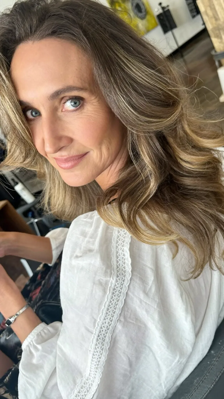 Voluminous Long Layers with Ash Brown Honey Blonde Balayage