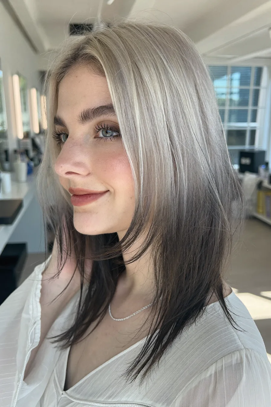 Modern Ombre Medium Length Hair with Icy Platinum Layers
