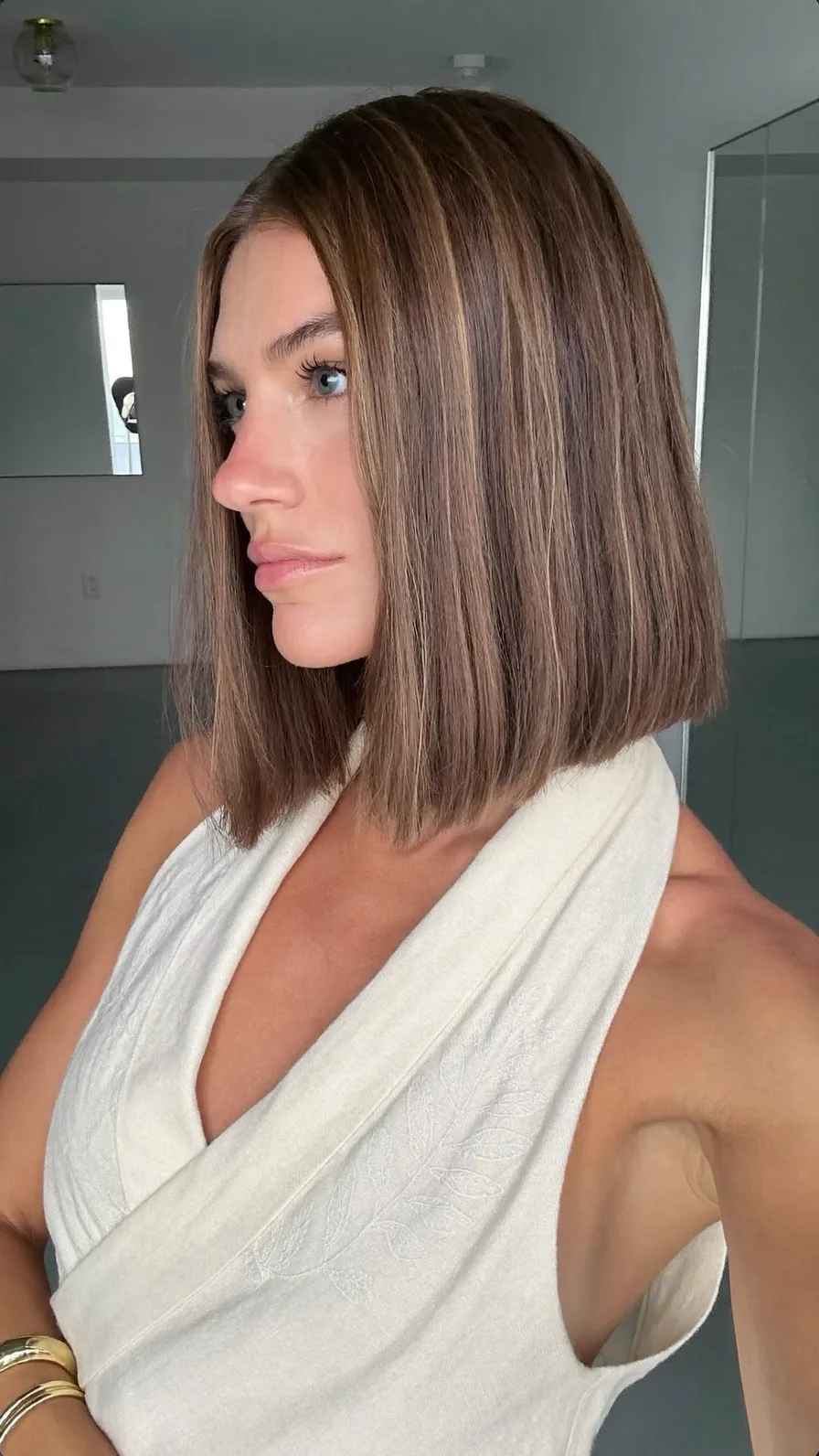 Classic Medium Blunt Bob with Balanced Highlights