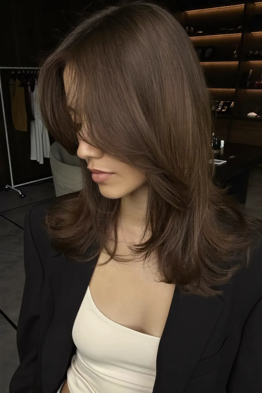Elegant Medium Length Ash Brown Long Layered Hair
