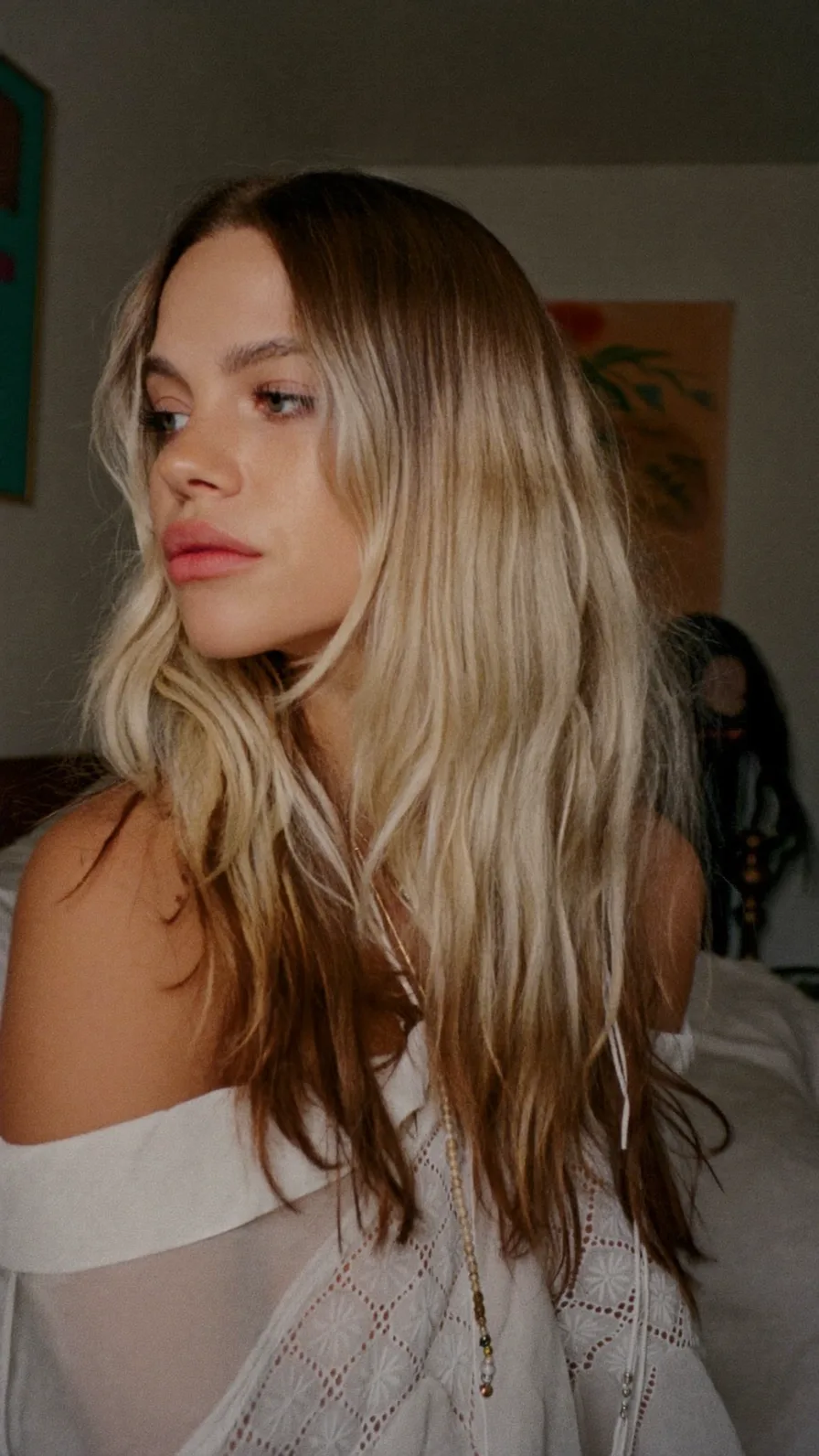 Medium-Length Ash Brown to Platinum Blonde Balayage Waves