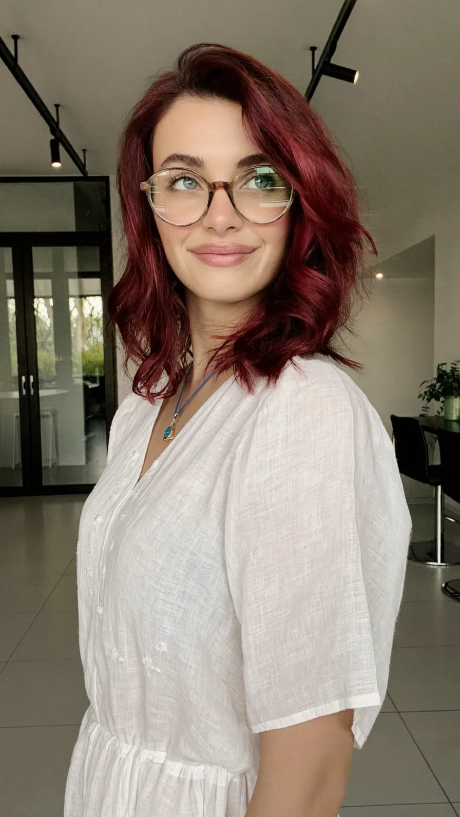 Deep Burgundy Layered Medium-Length Textured Wavy Hairstyle