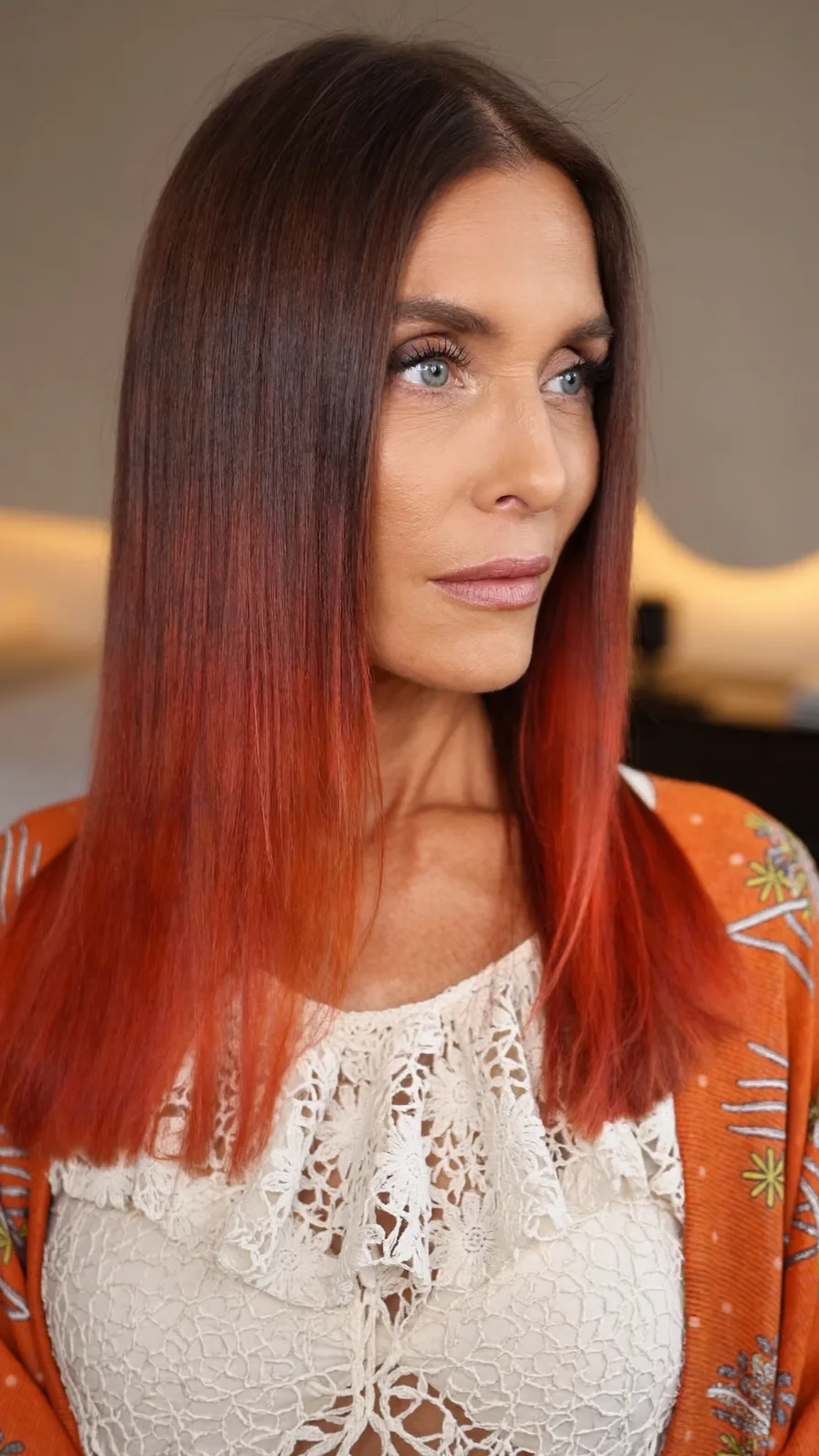 Sleek Ombre Long Layers with Blunt Ends and Center Part