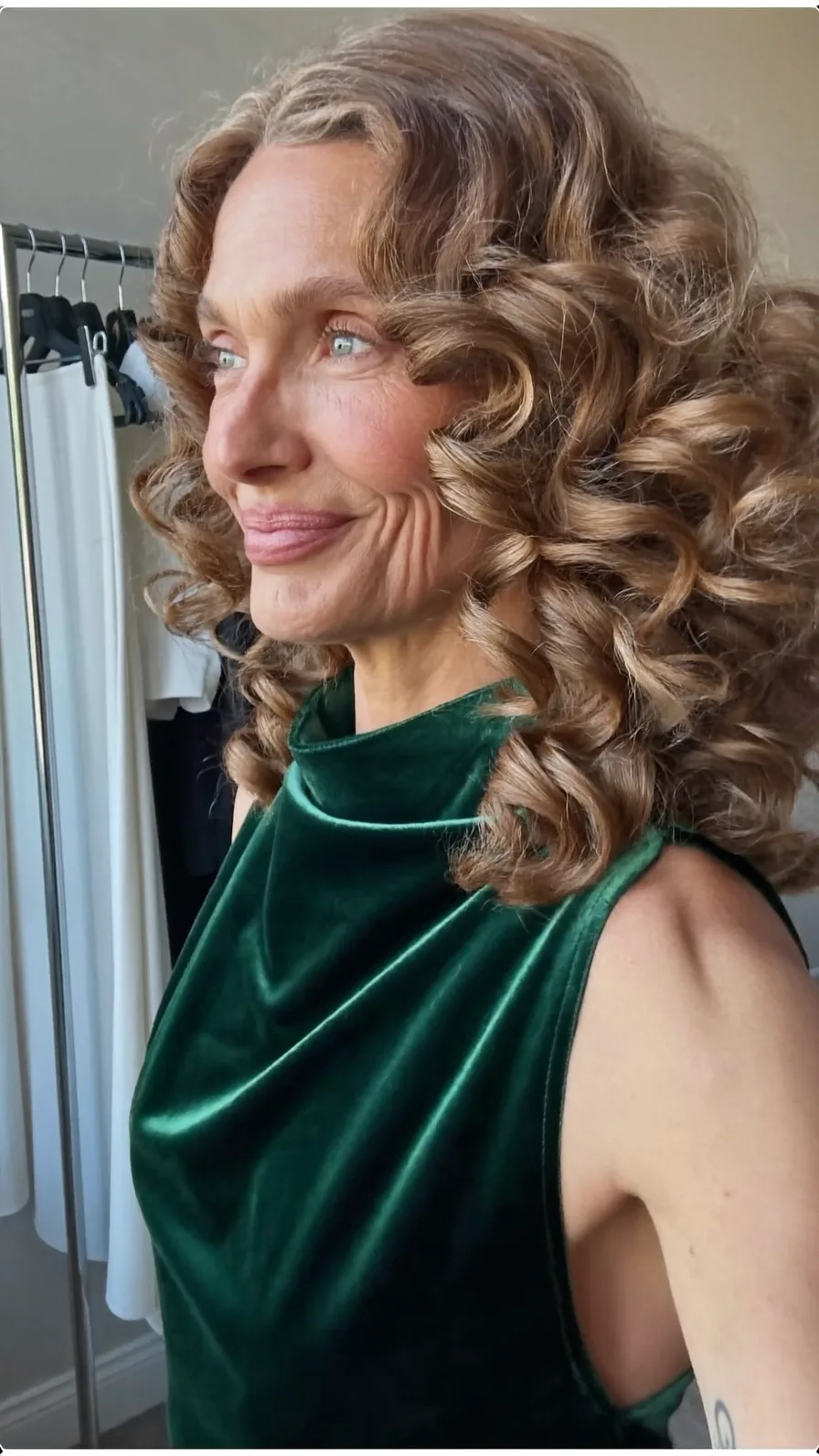Voluminous Honey Brown Defined Spiral Curls with Long Layers