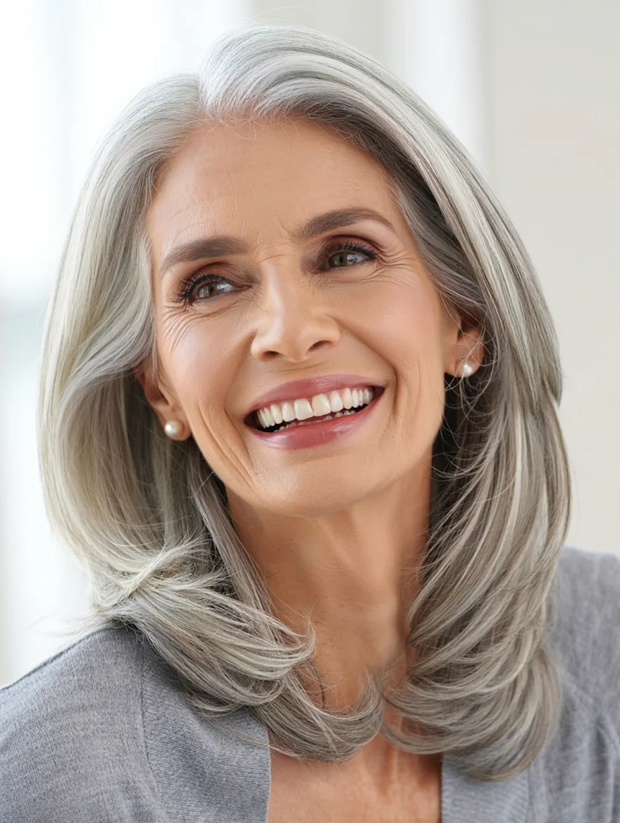 Sleek Straight Silver Frost Layers for Oval Faces