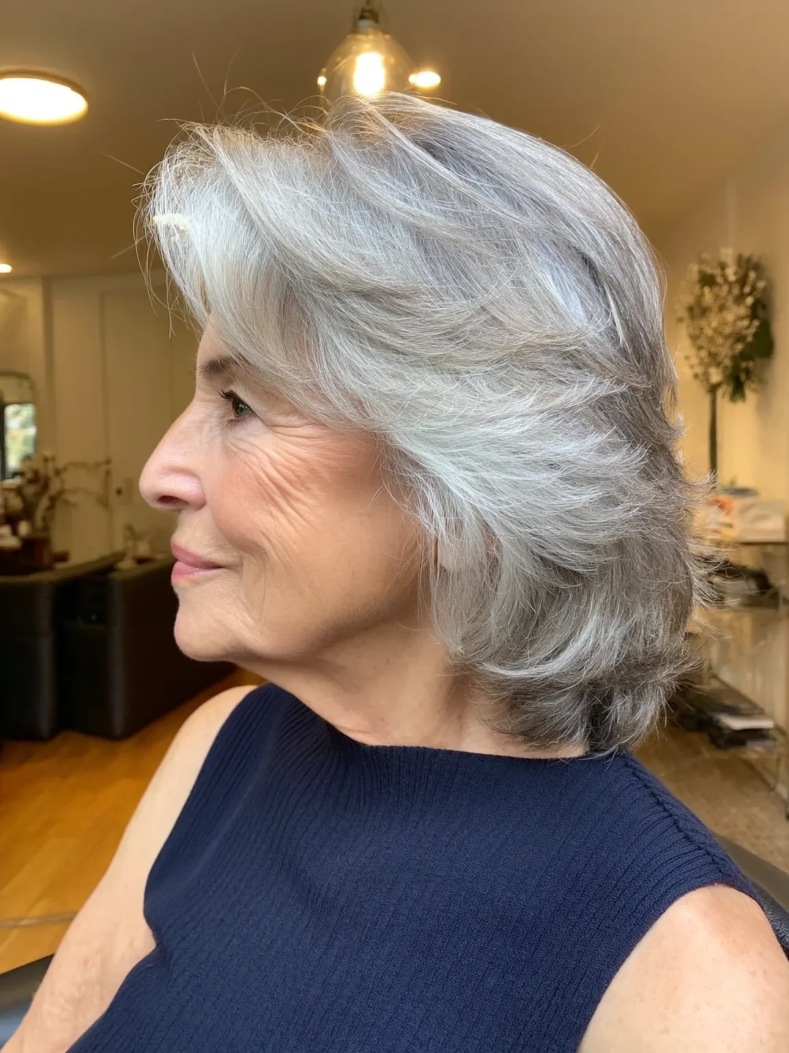 Air-Dried Silver Frost Layered Mid-Length Hair