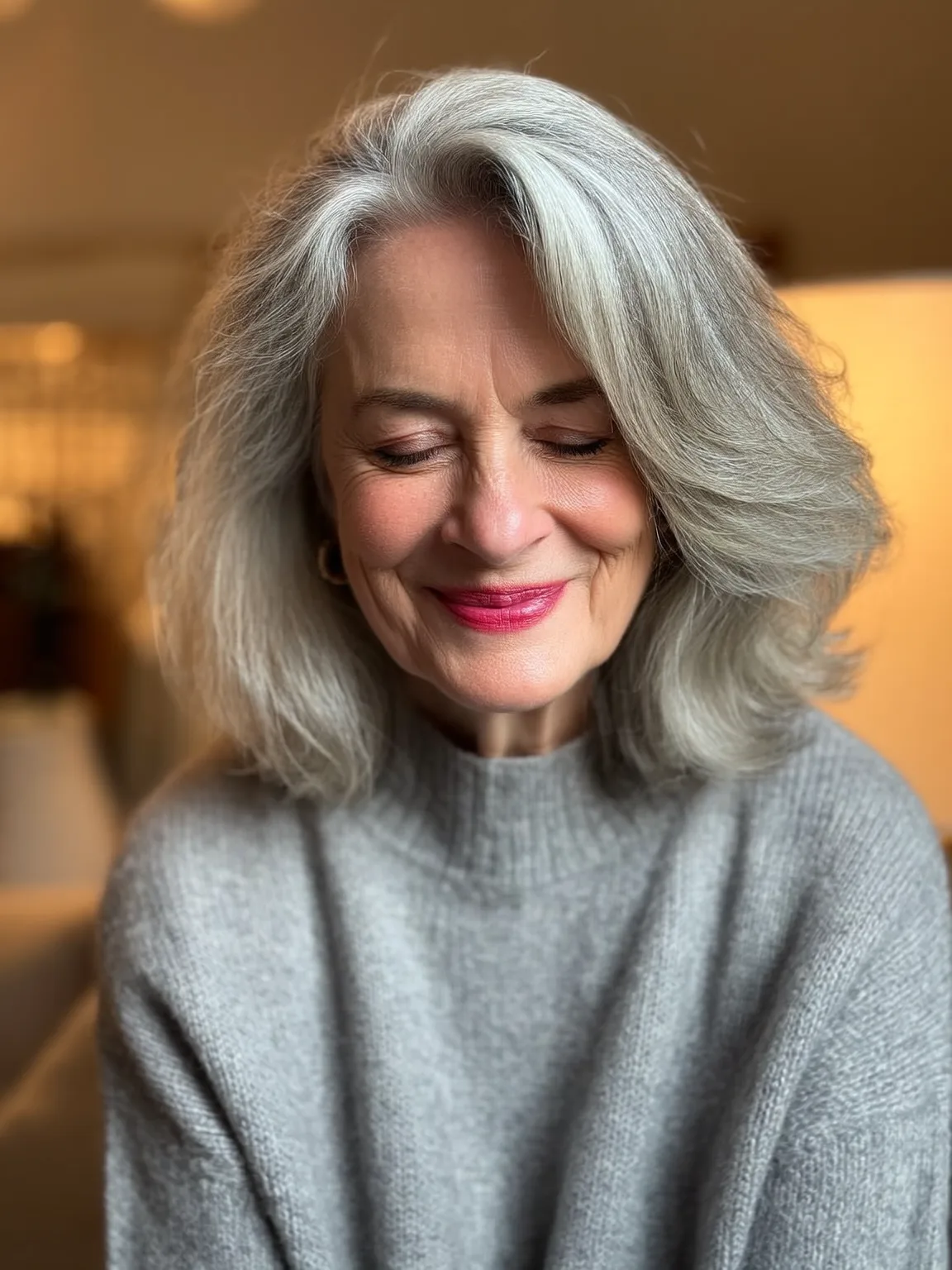 Oval Face-Friendly Silver Frost Waves with Side Bangs