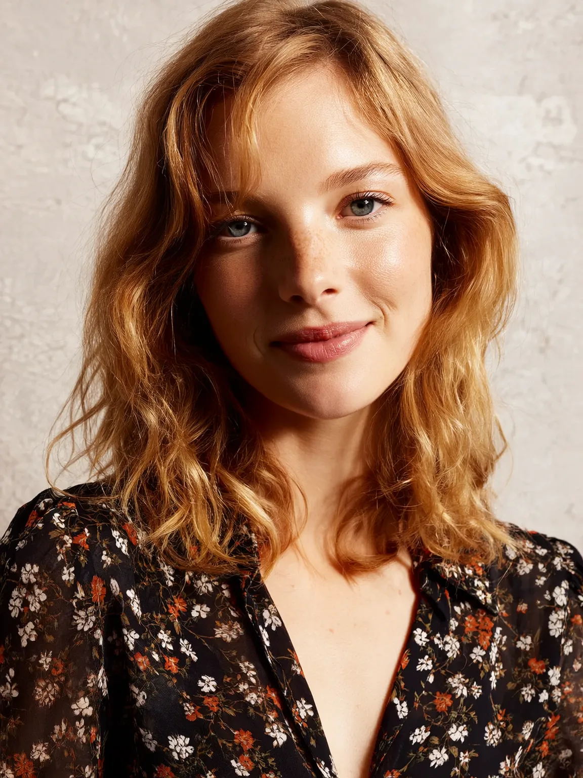 Golden Strawberry Blonde Wavy Lob with Side-Swept Bangs