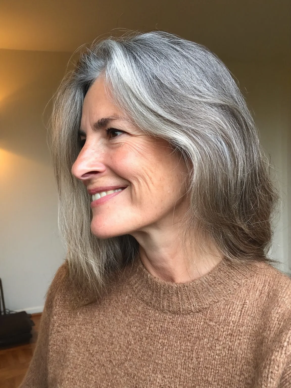 Silver-Grey Straight Layers with Air-Dried Natural Volume