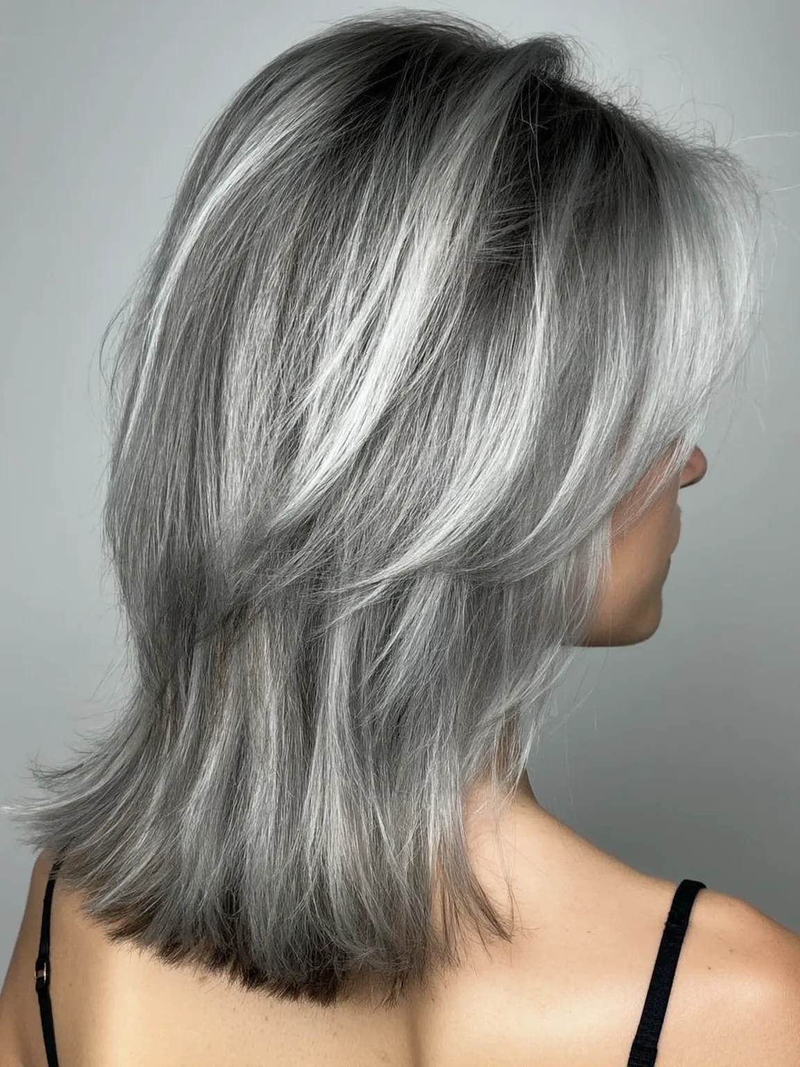 Medium Silver Frost Layers with Side-Swept Bangs
