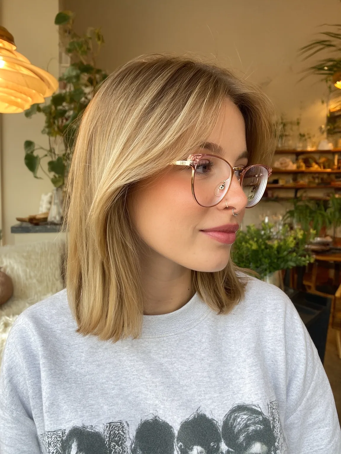 Sandy Blonde Lob with Curtain Bangs for Oval Faces