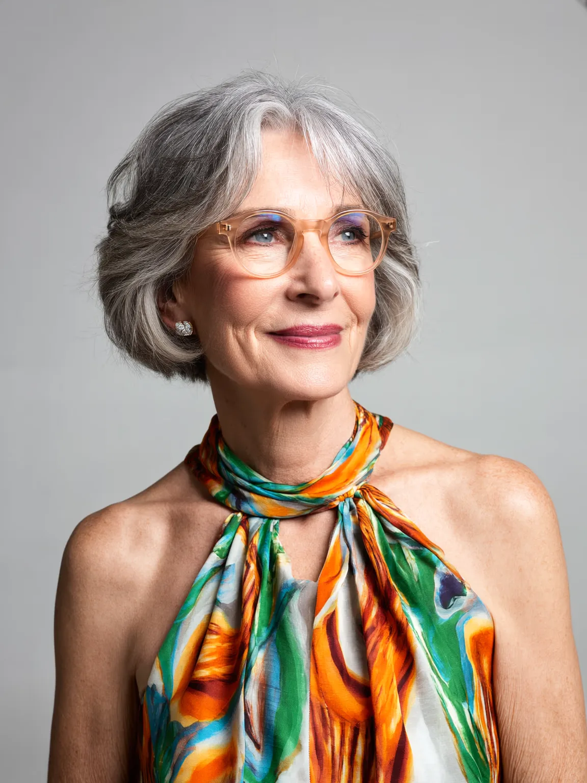 Silver Frost Wavy Bob with Wispy Side-Swept Bangs