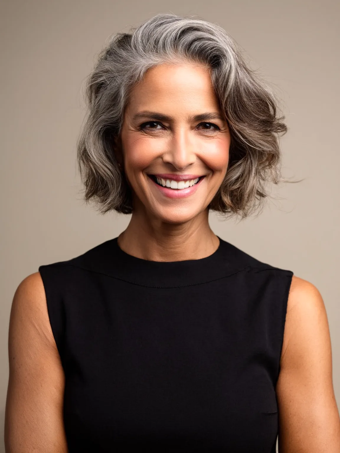 Silver Frost Wavy Bob with Natural Gray Hues