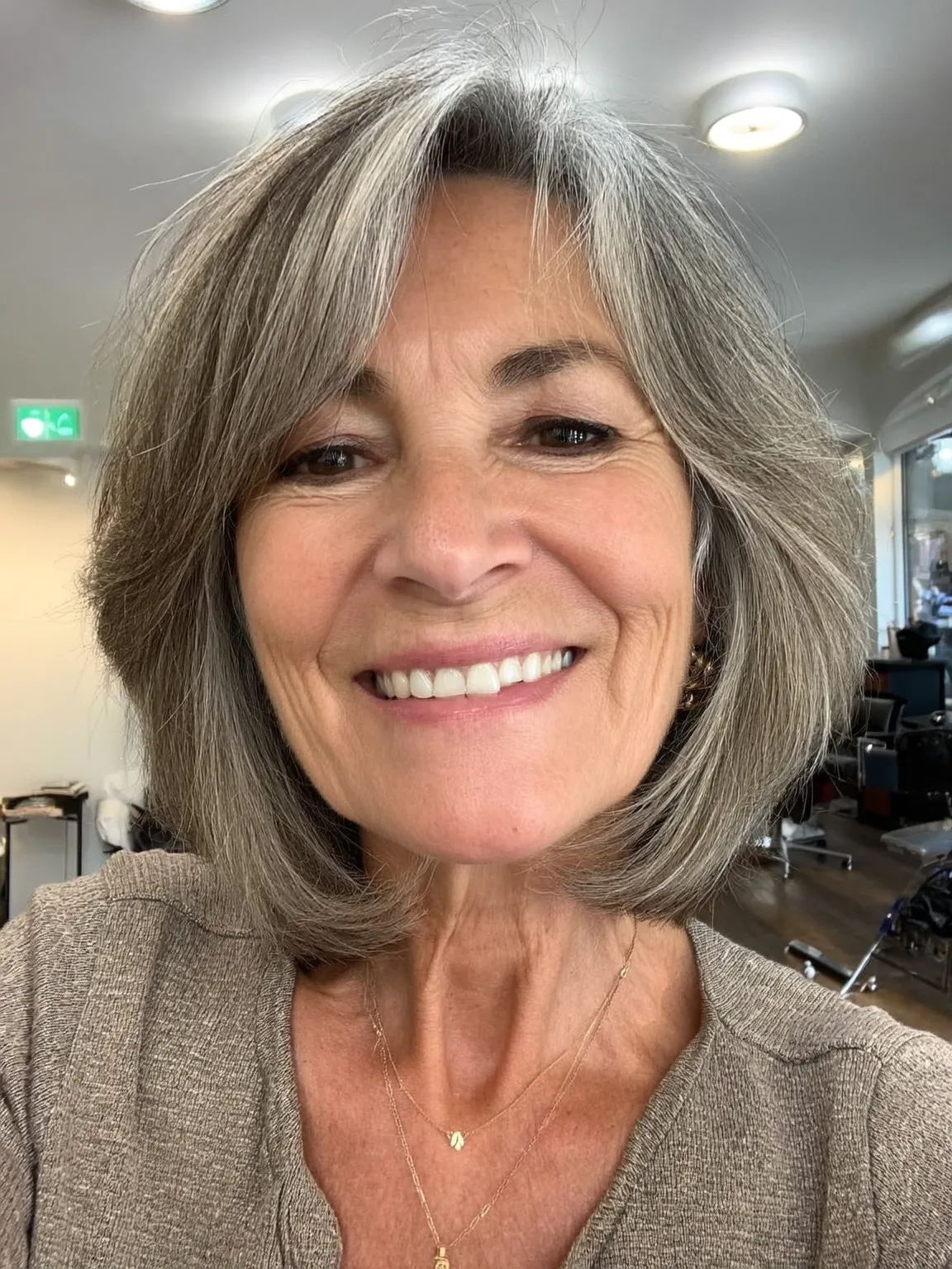 Silver Frost Straight Bob with Side-Swept Bangs