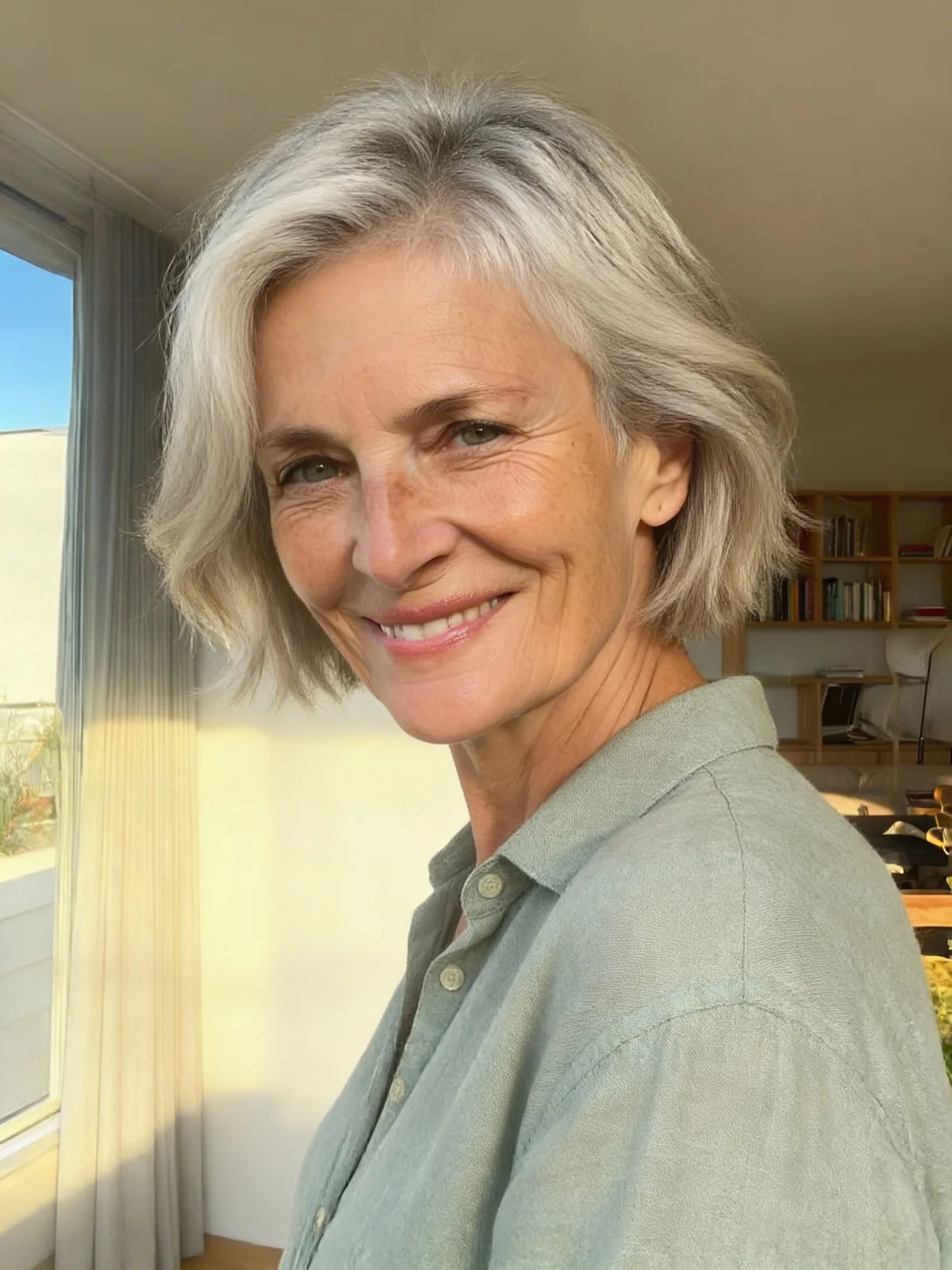 Wavy Silver Frost Bob Sans Bangs