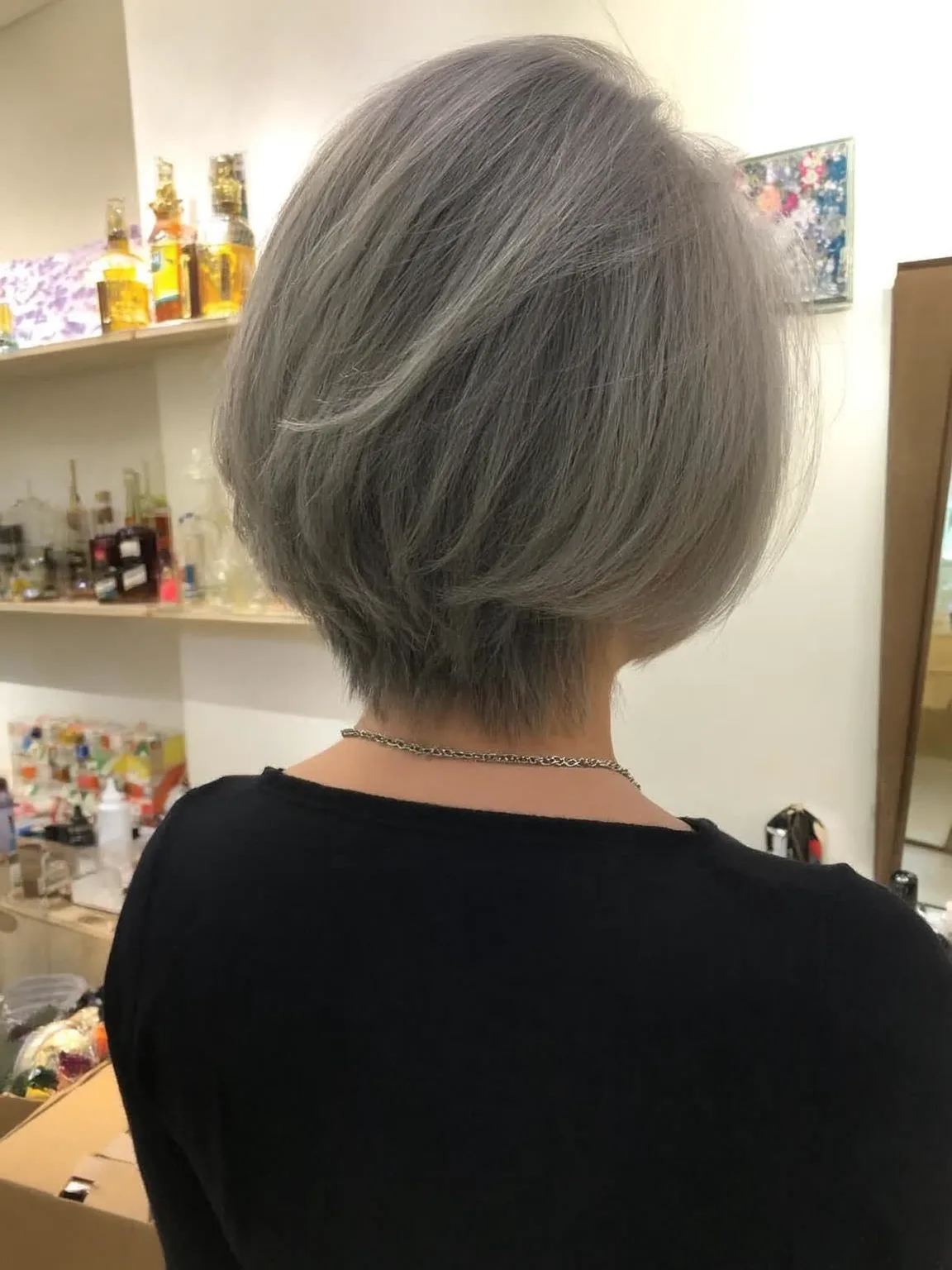 Sleek Silver Frost Chin-Length Bob Without Bangs