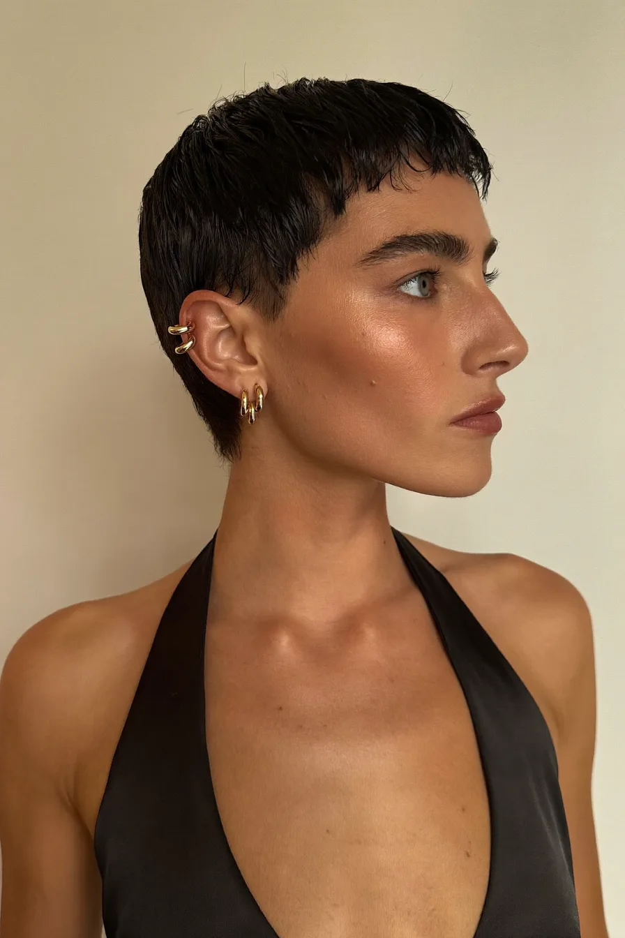 Sleek Textured Pixie Cut with Micro Bangs for Modern Edge