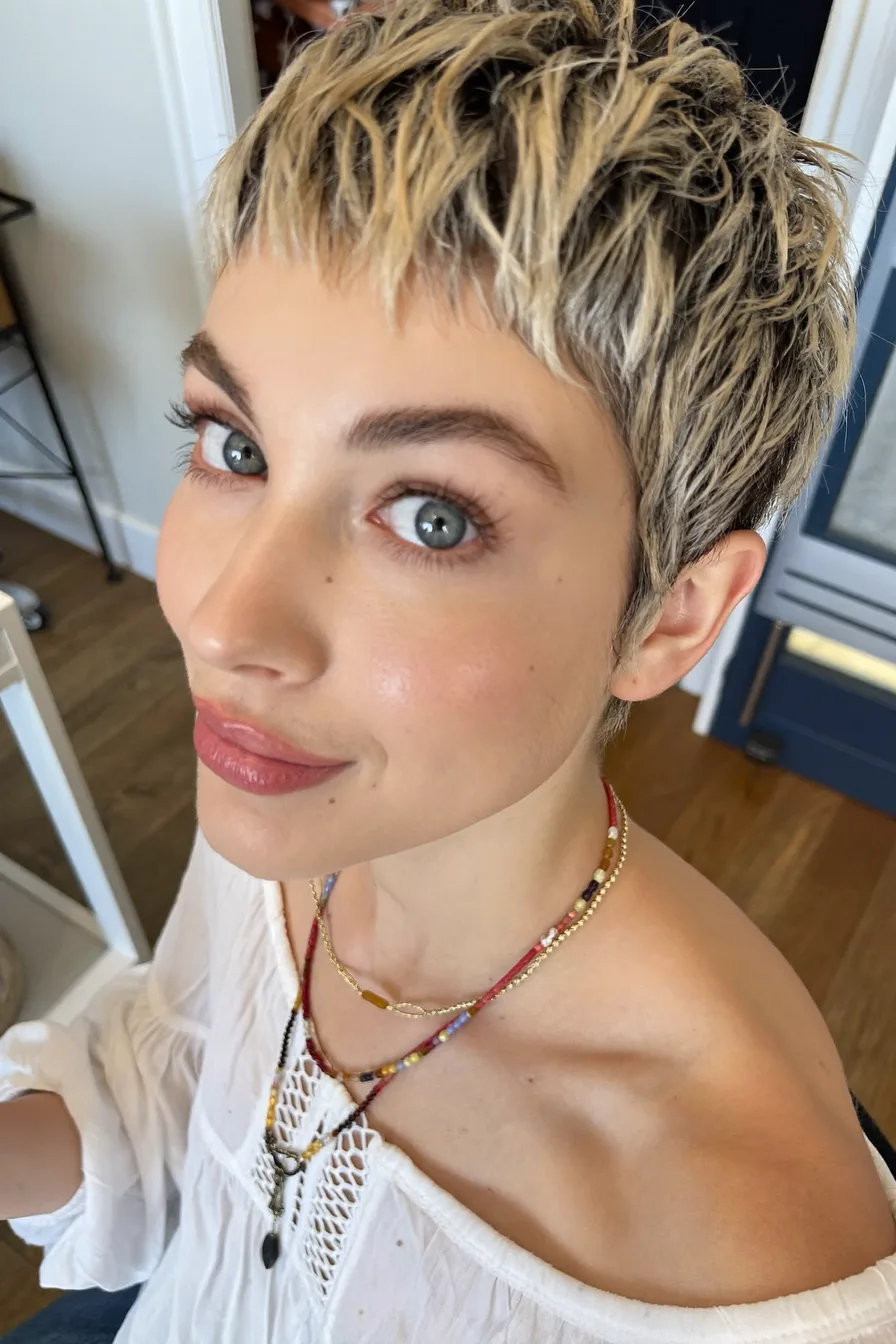 High-Volume Textured Pixie with Ashy Blonde Highlights