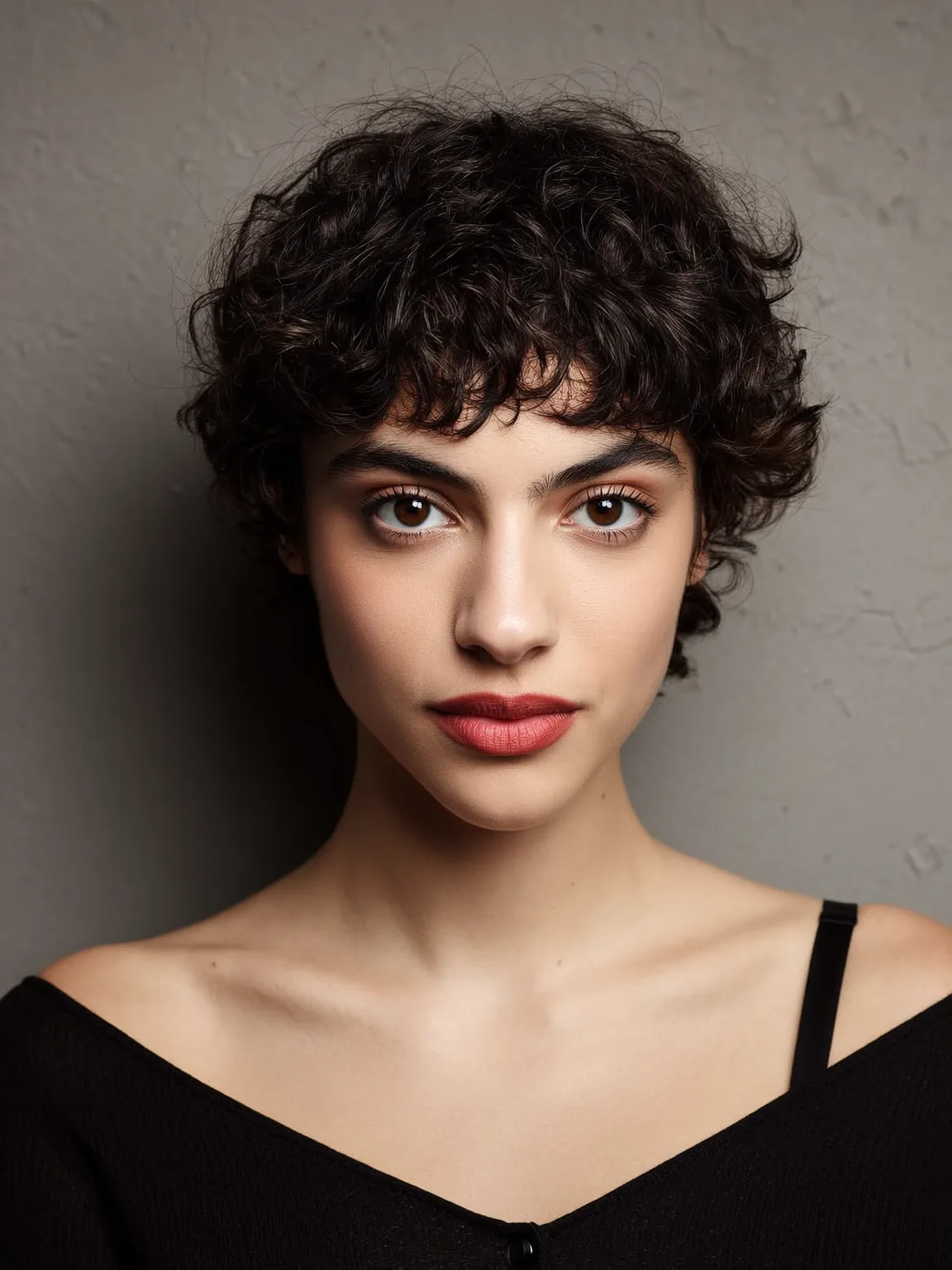 Curly Dark Espresso Pixie with Playful Volume